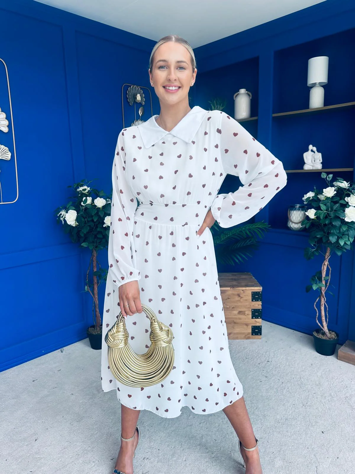 Doireann Detailed Midi Dress Polka Heart Coco White - Image 9