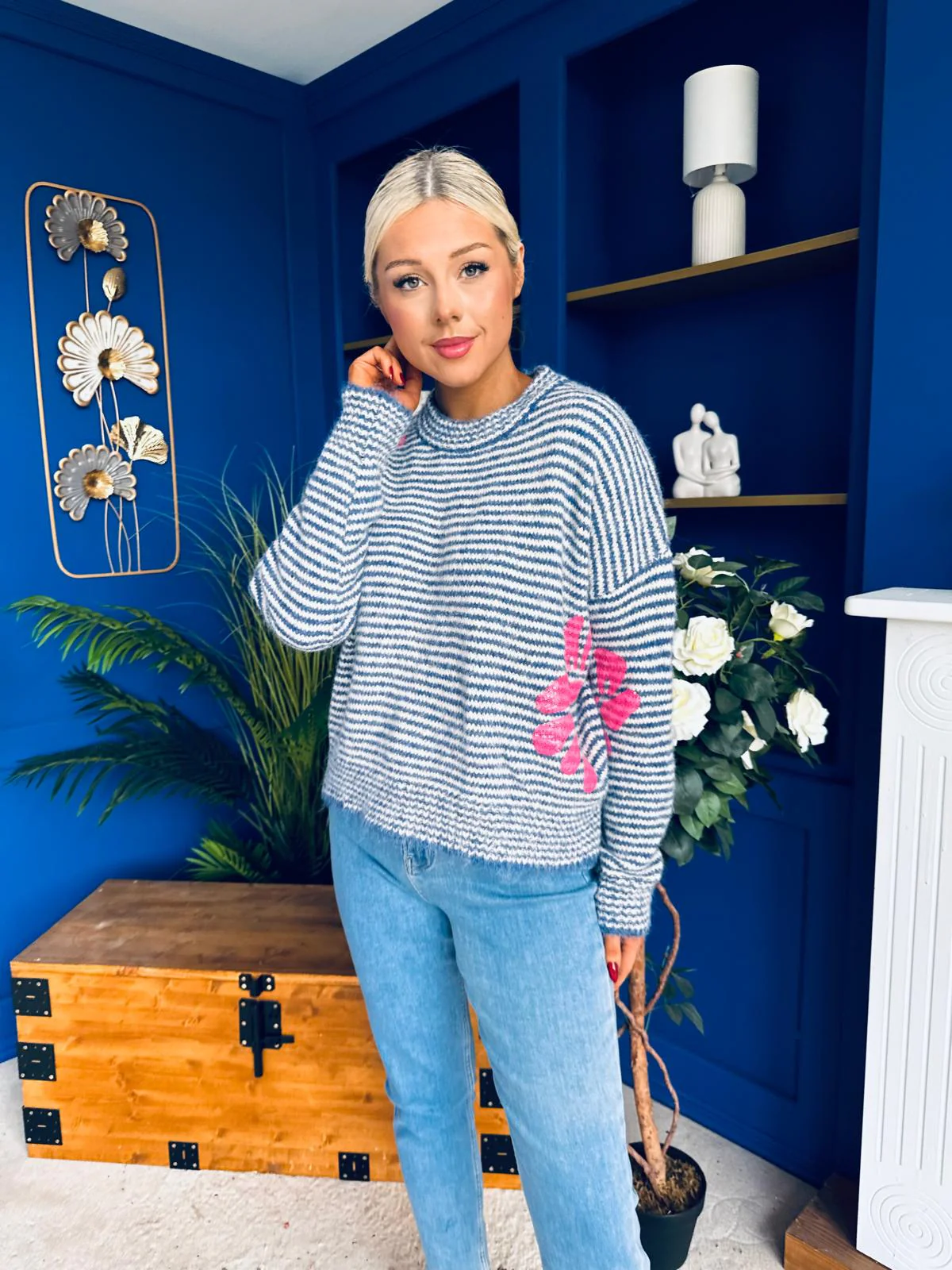 Donna Detailed Knit Jumper Blue - Image 5