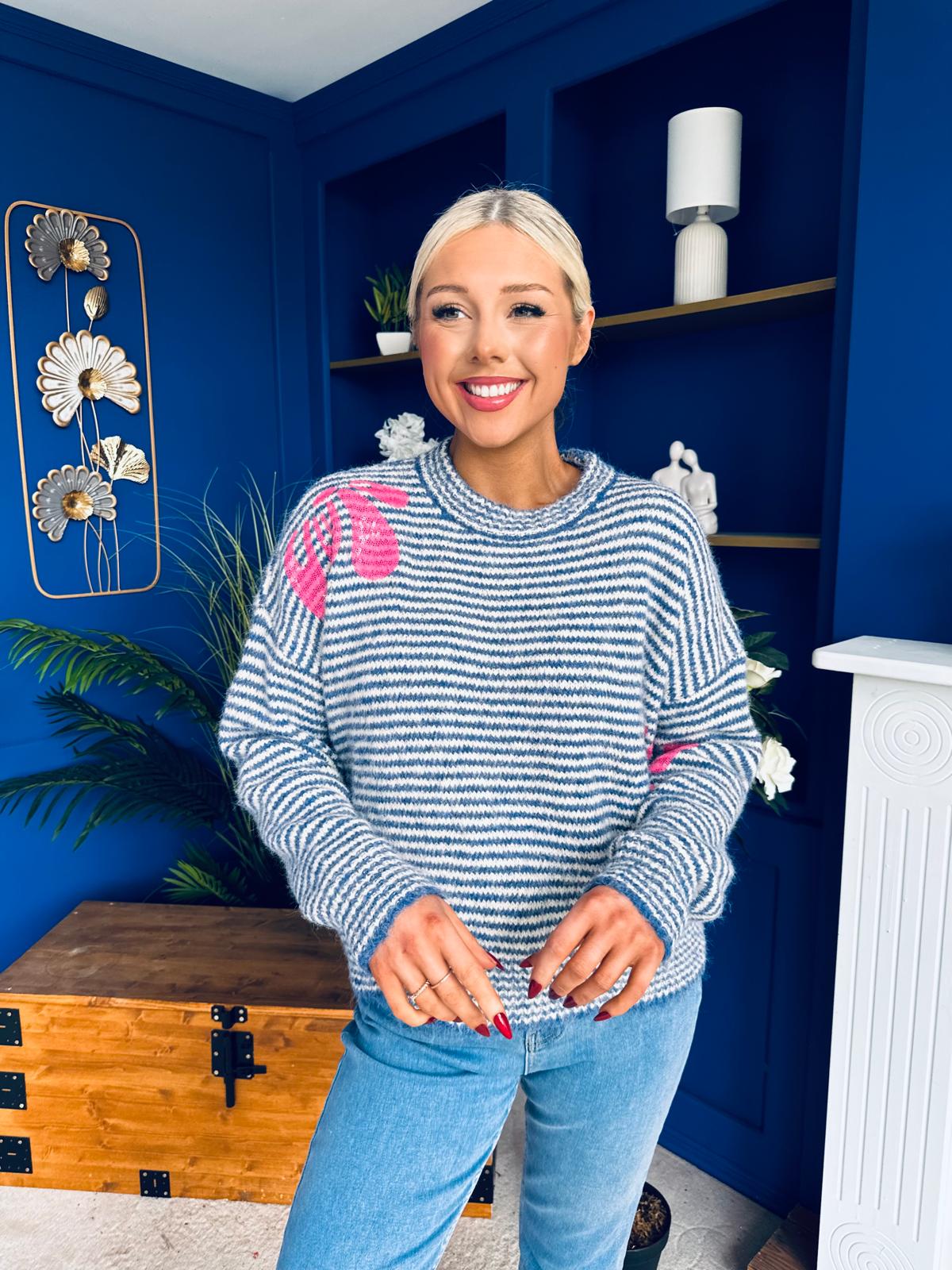 Donna Detailed Knit Jumper Blue - Image 6