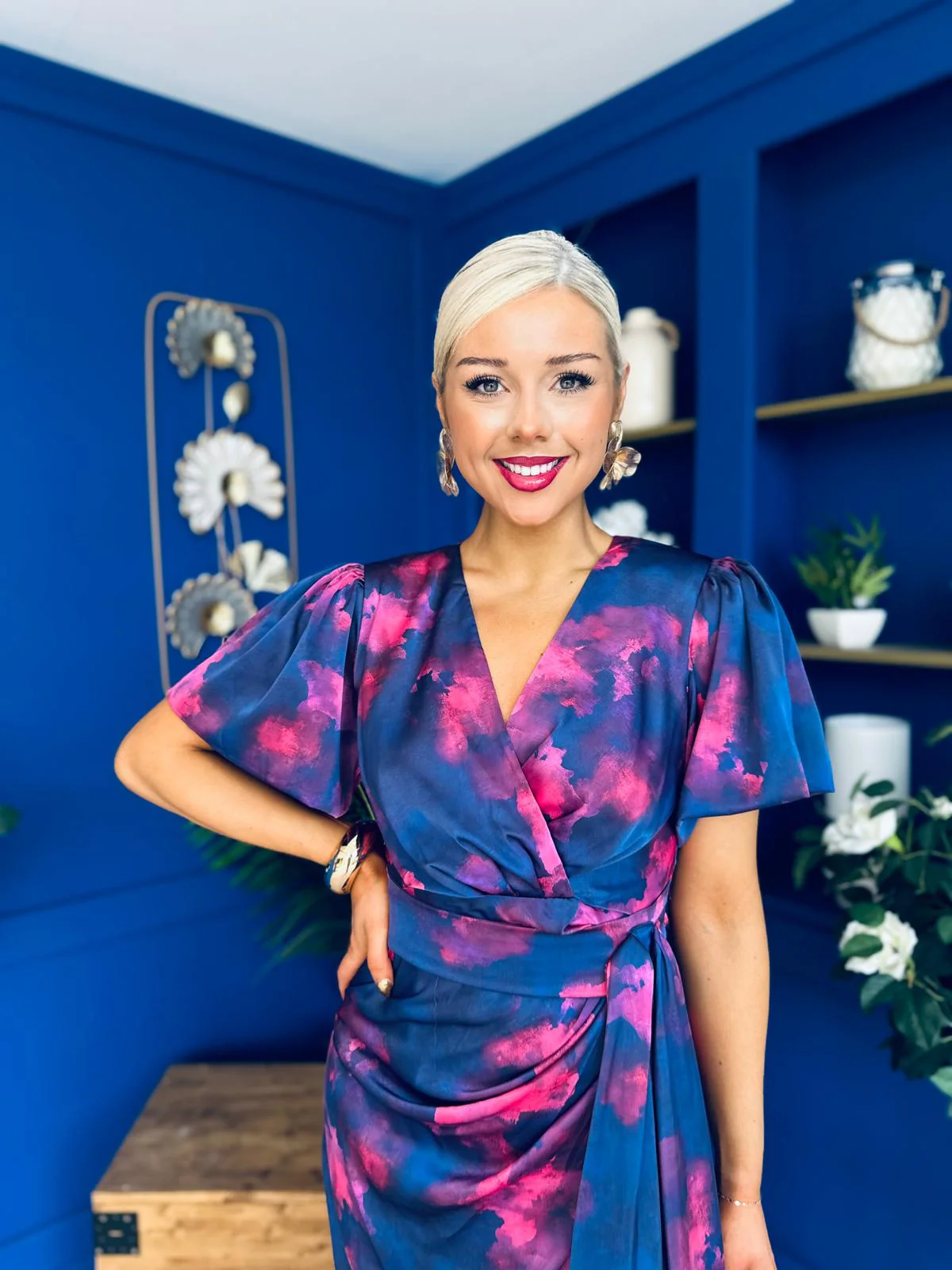 Drew Puff Sleeve Midi Dress Marble Navy - Image 6