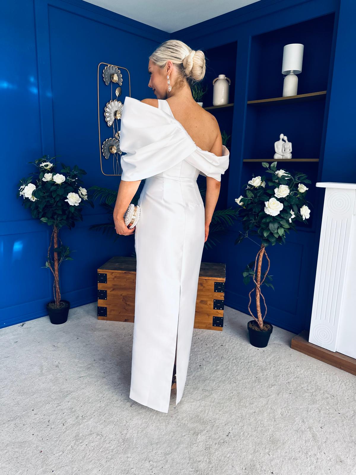 Eden One Shoulder Occasion Dress White - Image 10