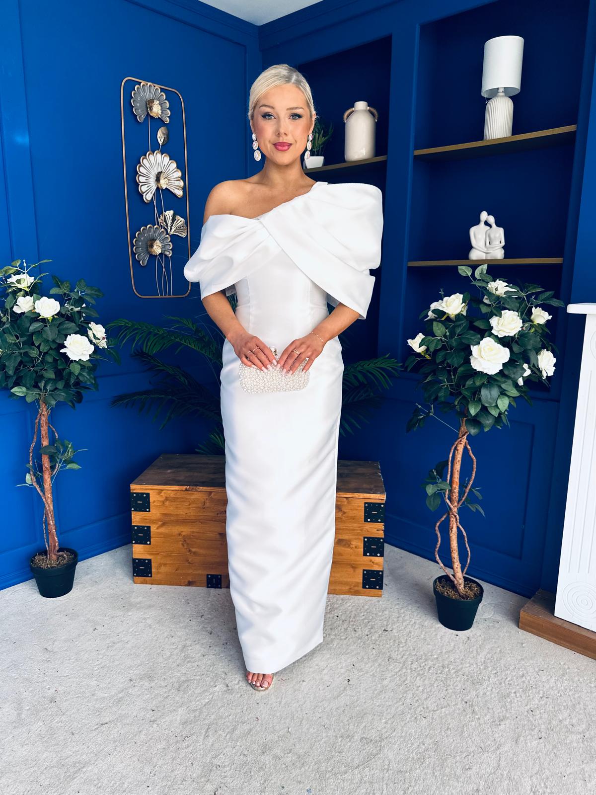 Eden One Shoulder Occasion Dress White - Image 7