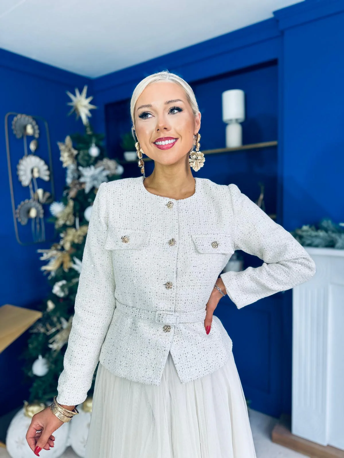 Elizabeth Tweed With Sequin Jacket Cream - Image 3