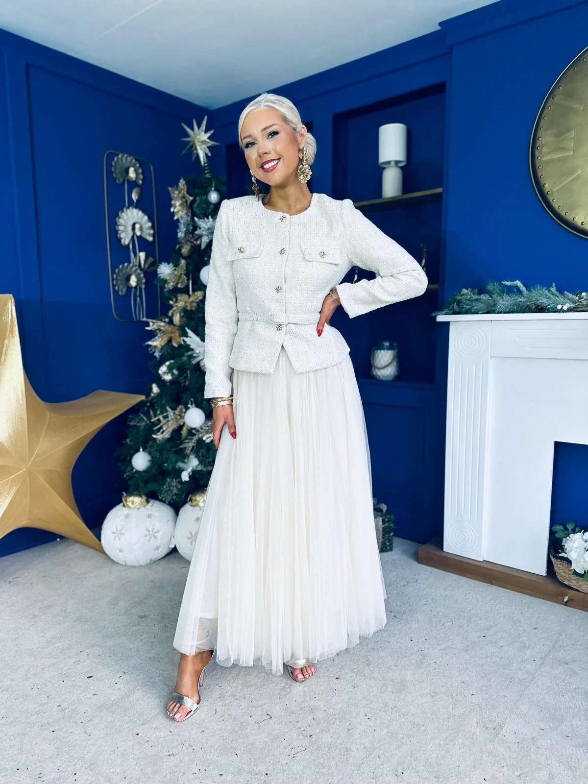 Elizabeth Tweed With Sequin Jacket Cream - Image 5