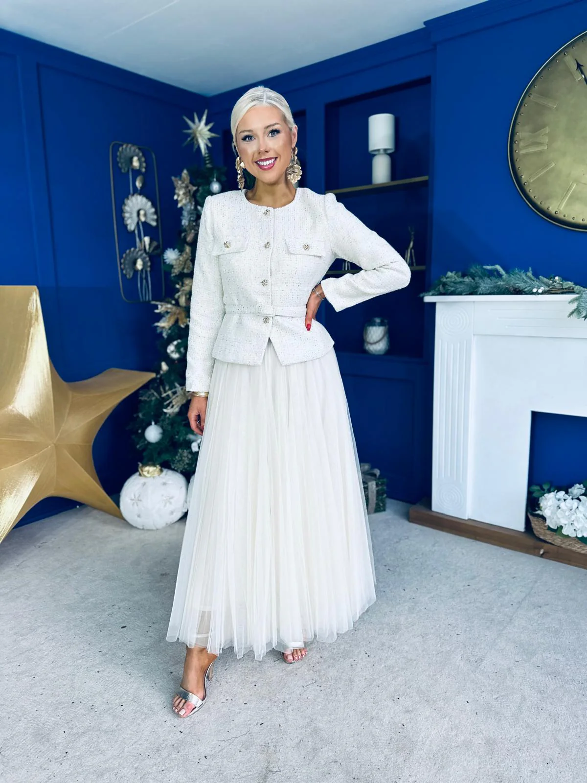 Elizabeth Tweed With Sequin Jacket Cream - Image 8