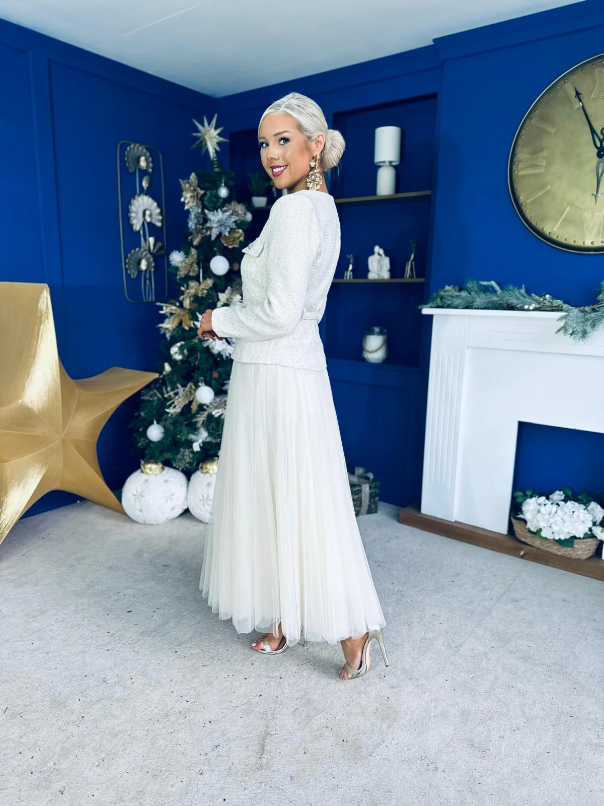 Elizabeth Tweed With Sequin Jacket Cream - Image 9