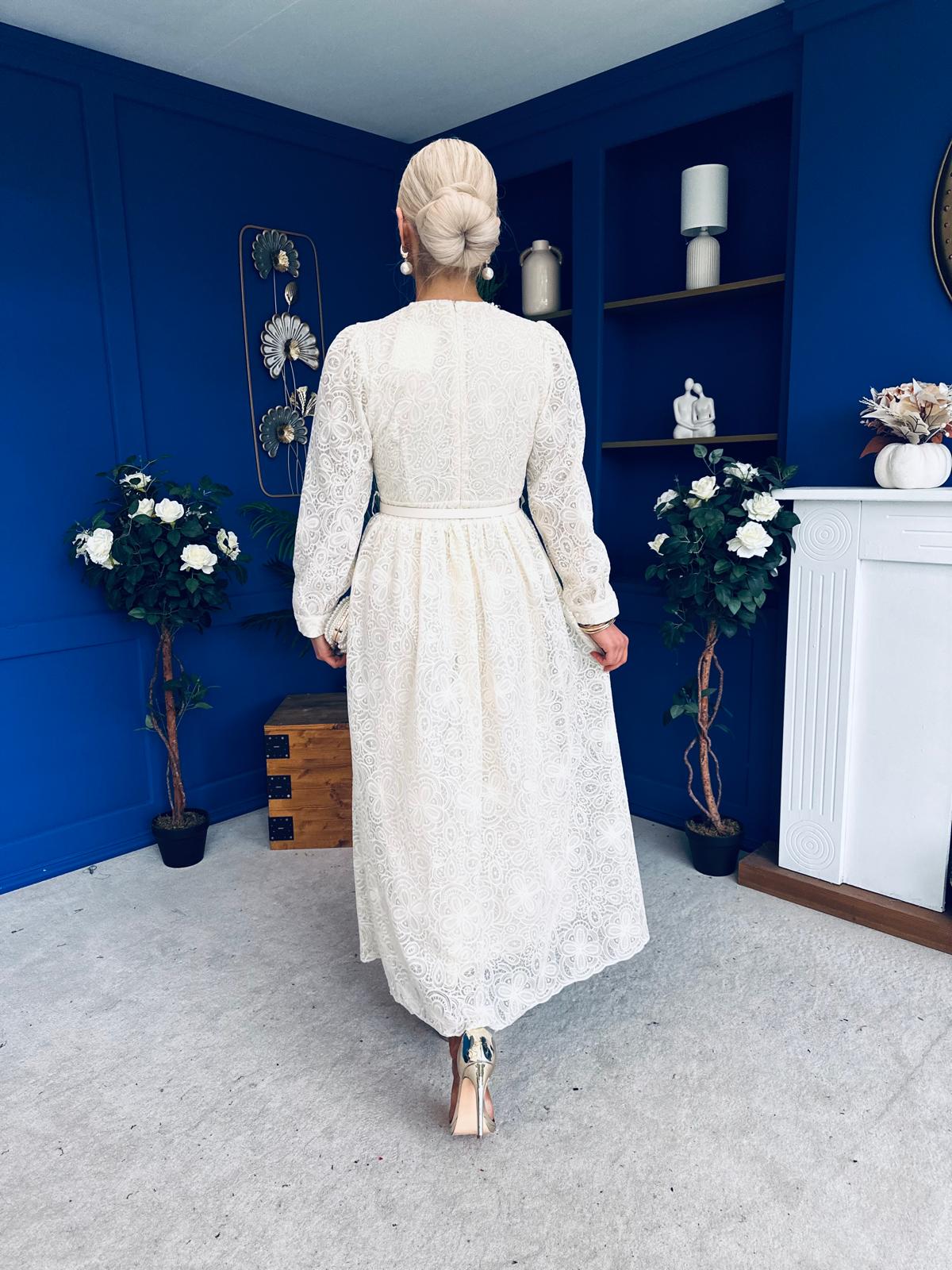 Ellie Crochet Detail Occasion Dress Almond - Image 10