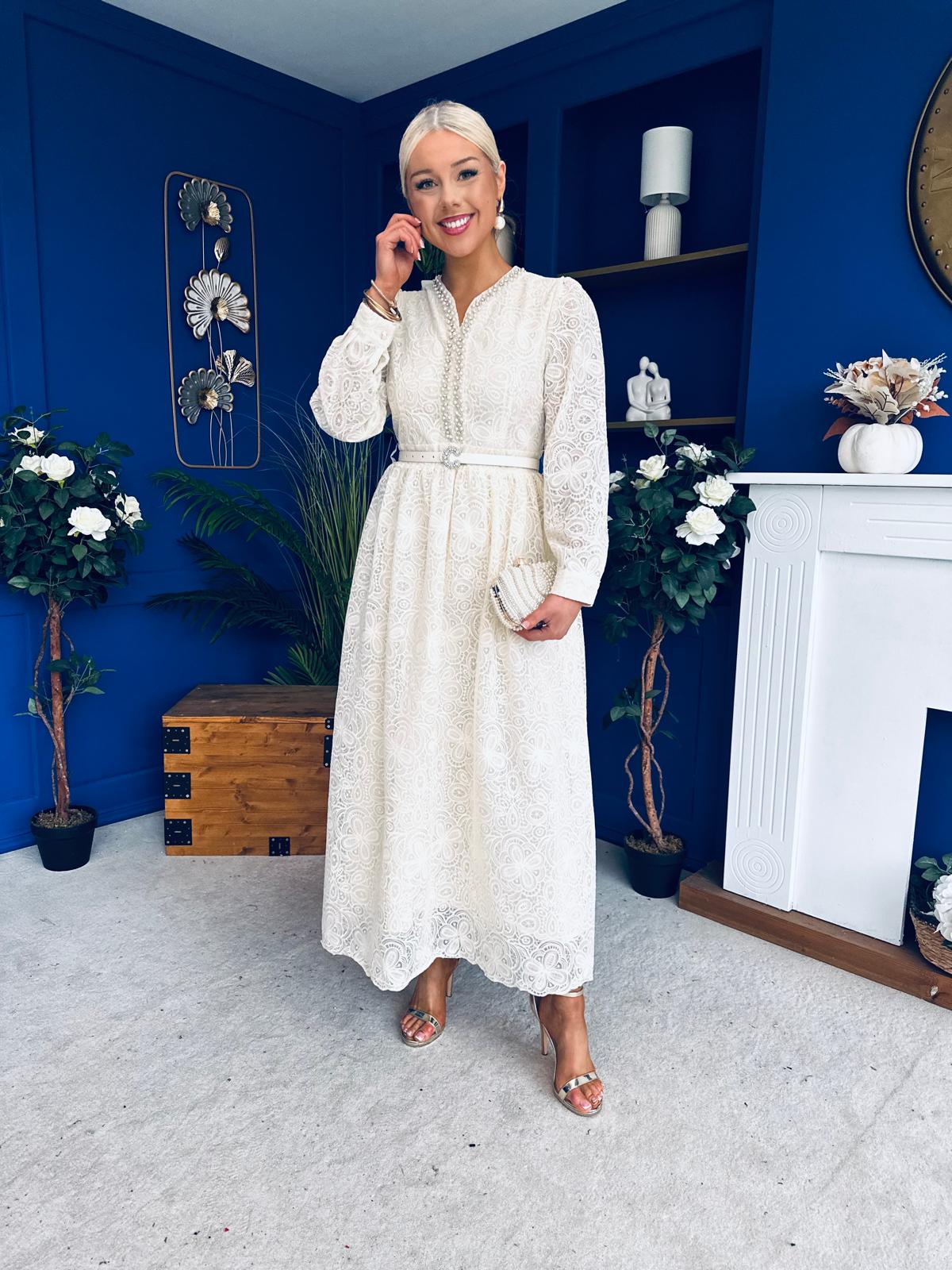 Ellie Crochet Detail Occasion Dress Almond - Image 4