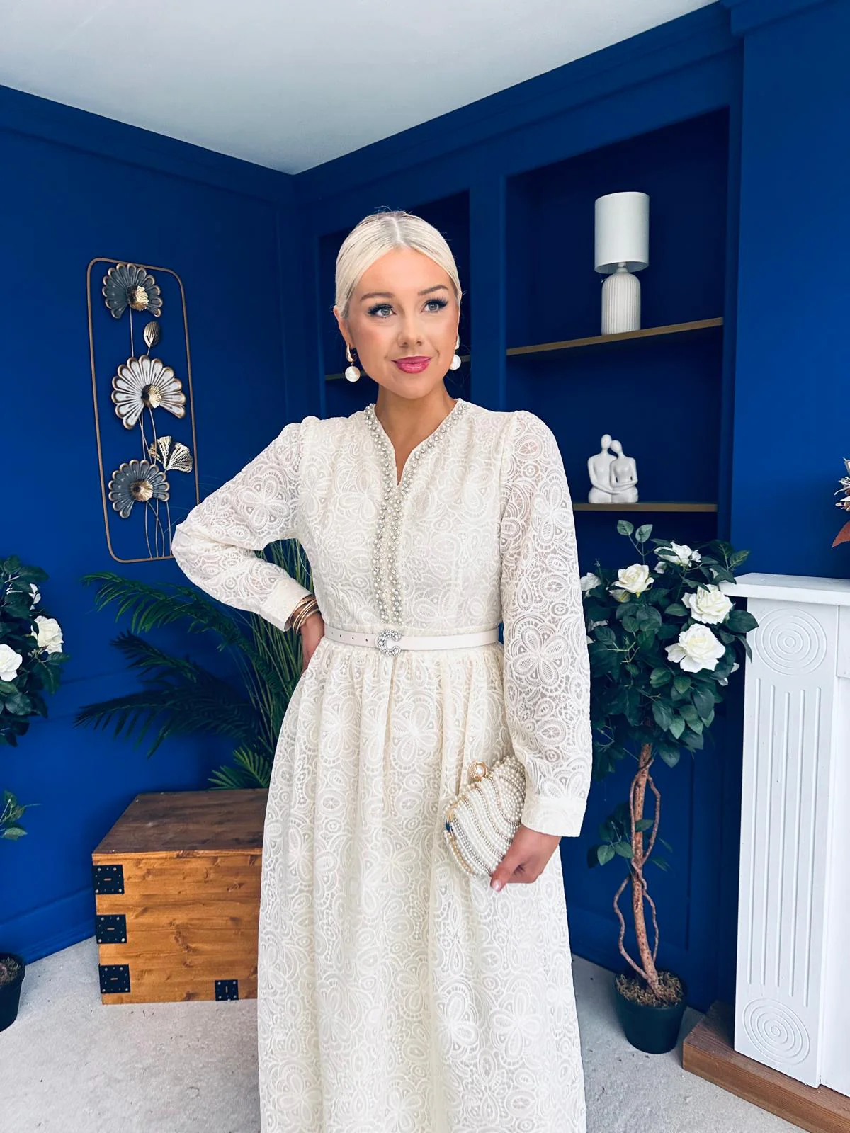 Ellie Crochet Detail Occasion Dress Almond - Image 5