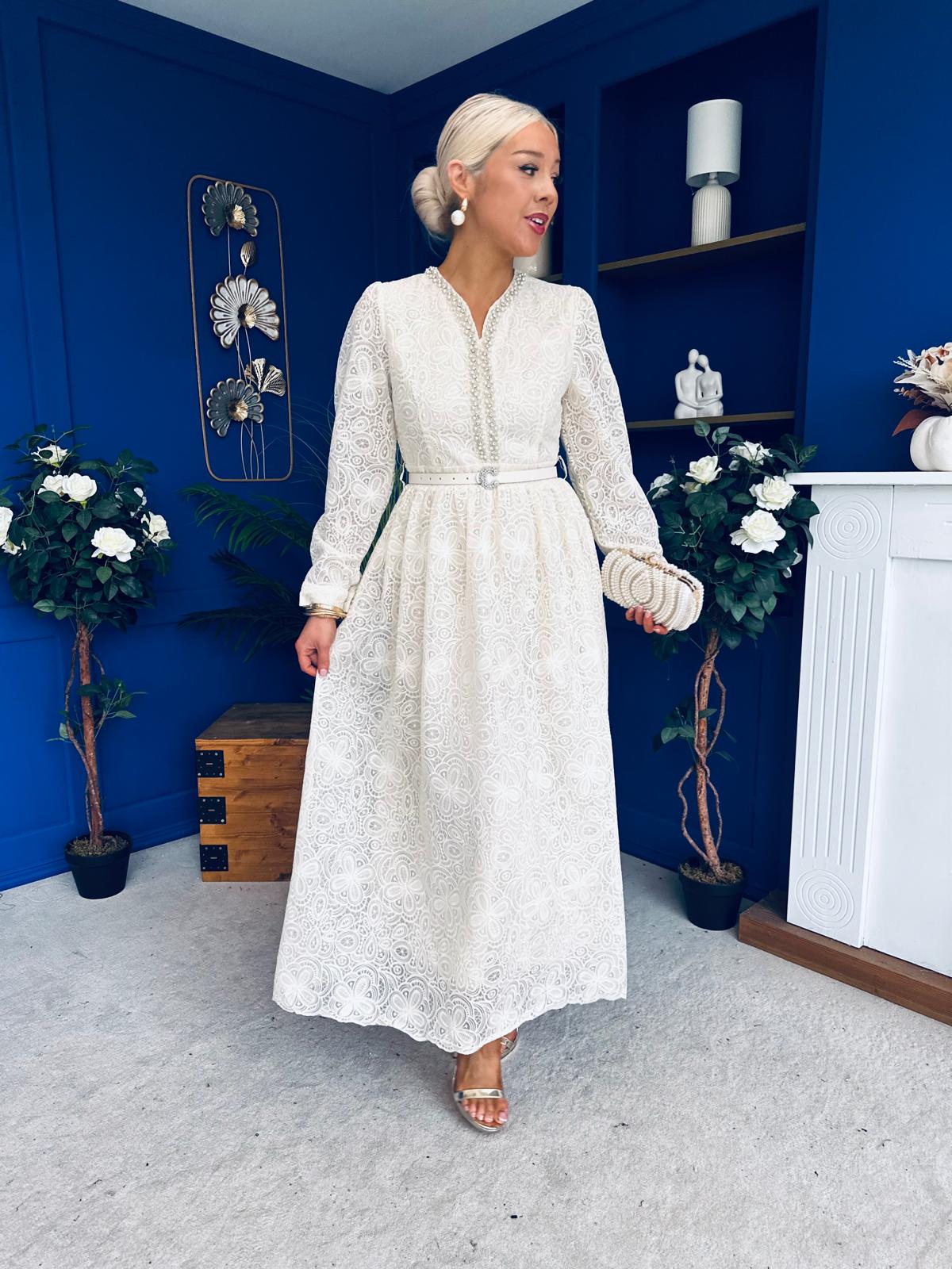 Ellie Crochet Detail Occasion Dress Almond - Image 6