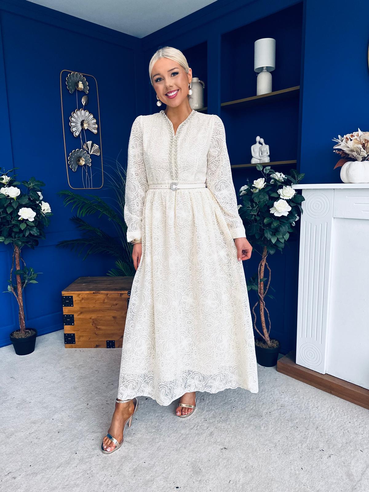 Ellie Crochet Detail Occasion Dress Almond - Image 8