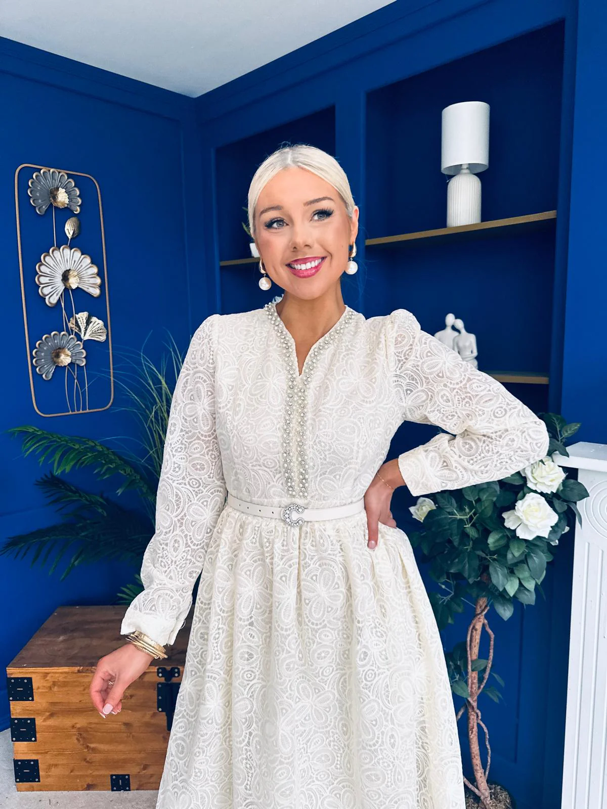 Ellie Crochet Detail Occasion Dress Almond - Image 9