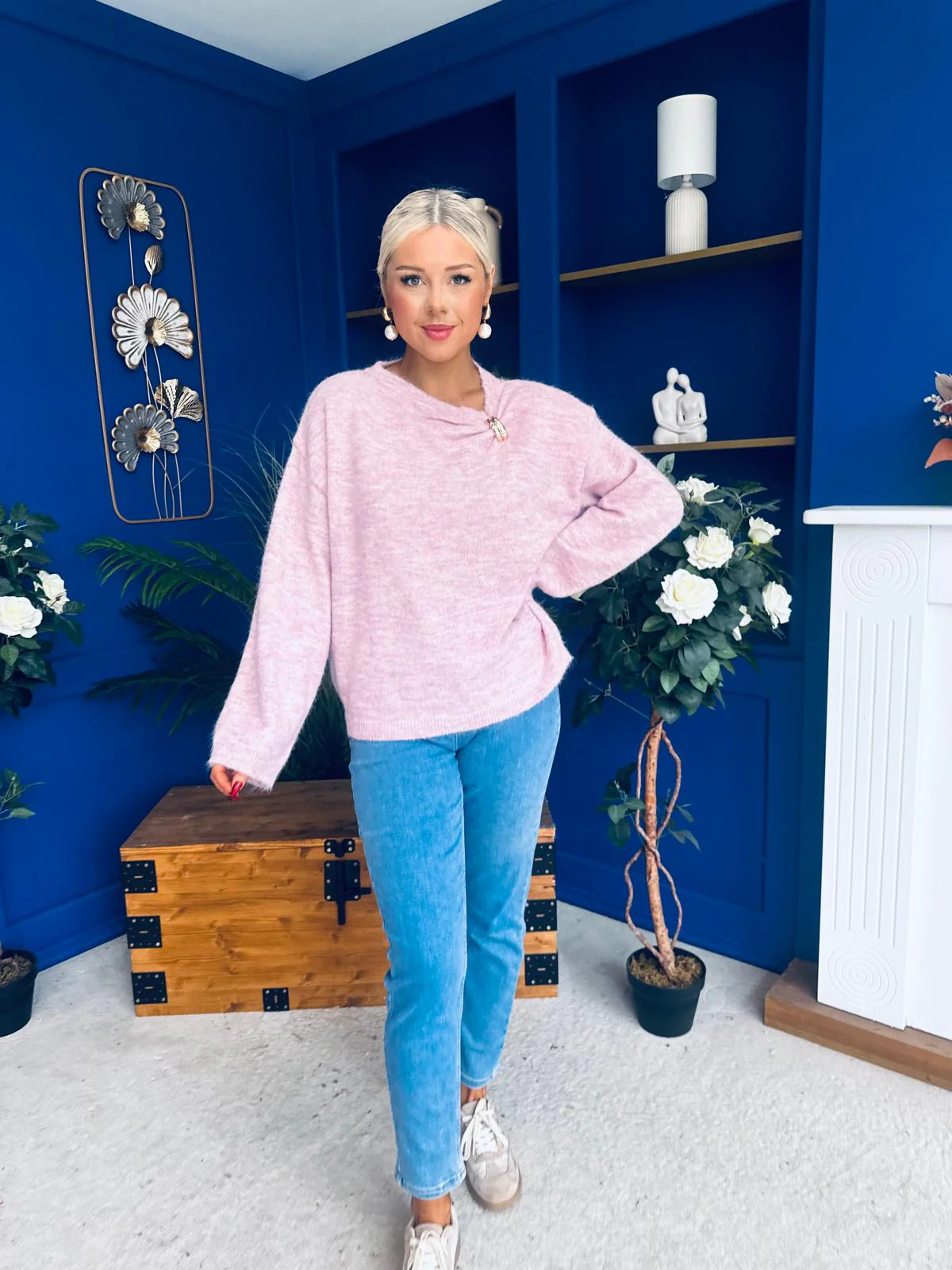 Eva Gathered Detail Knit Jumper Pink - Image 3