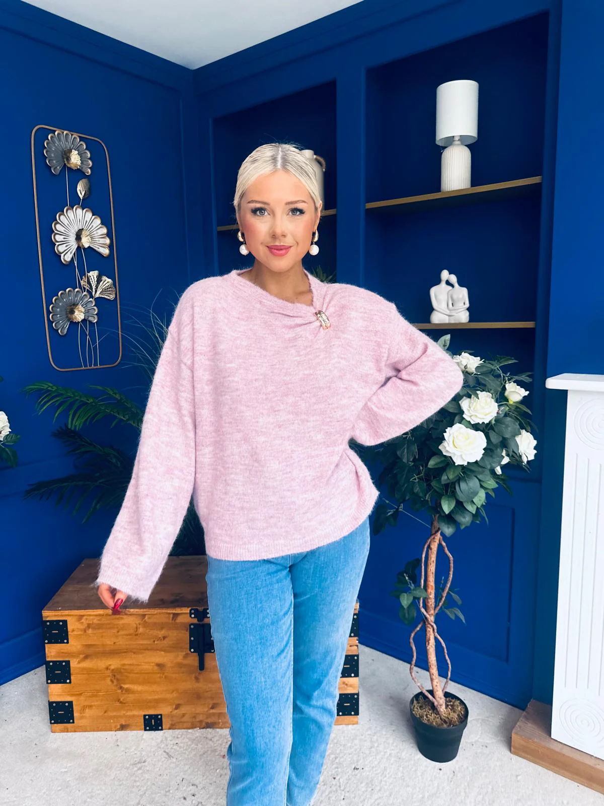 Eva Gathered Detail Knit Jumper Pink - Image 4