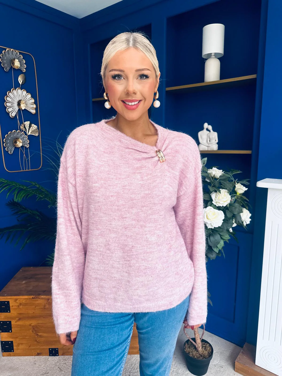 Eva Gathered Detail Knit Jumper Pink - Image 6