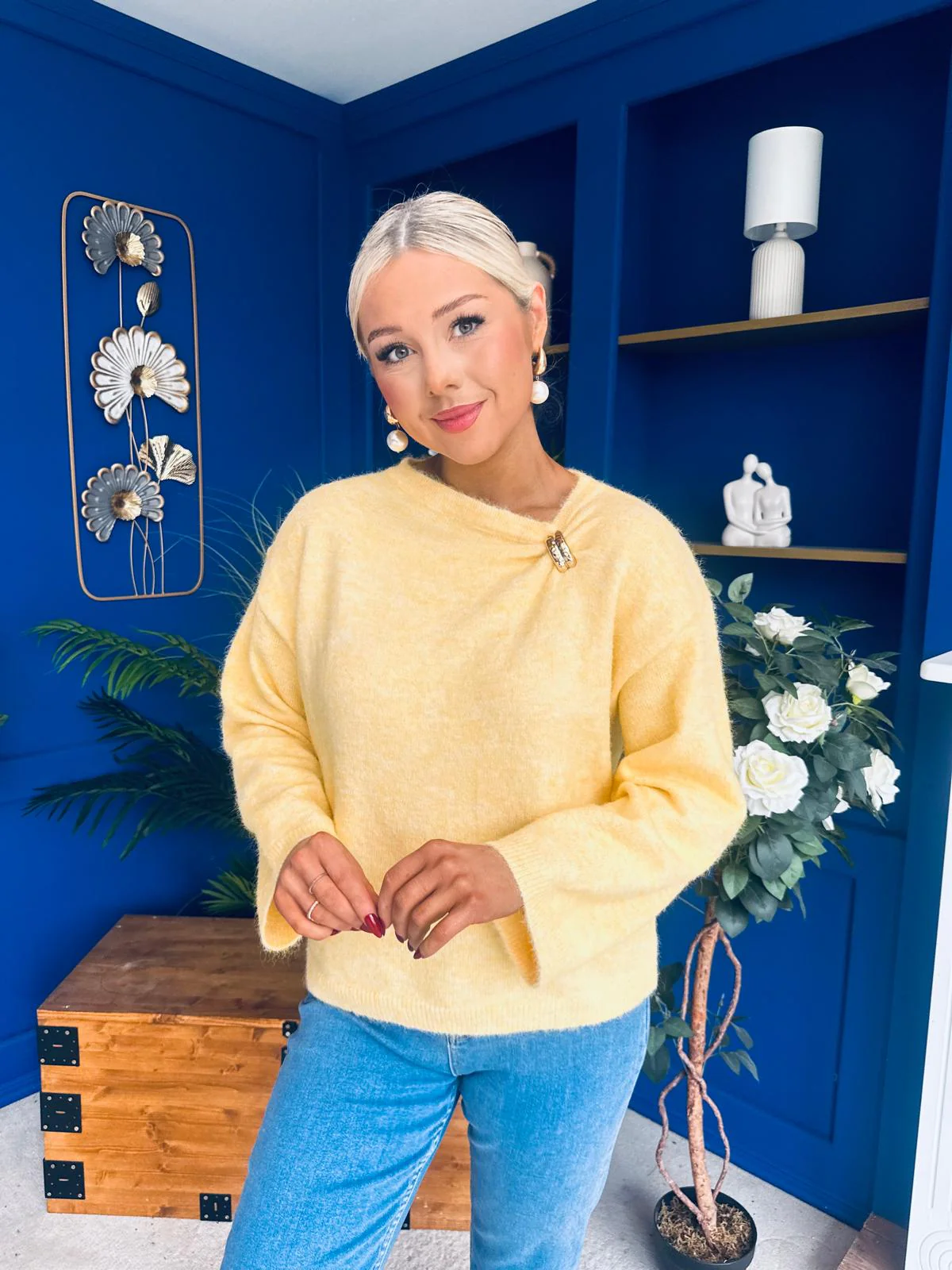 Eva Gathered Detail Knit Jumper Yellow - Image 6