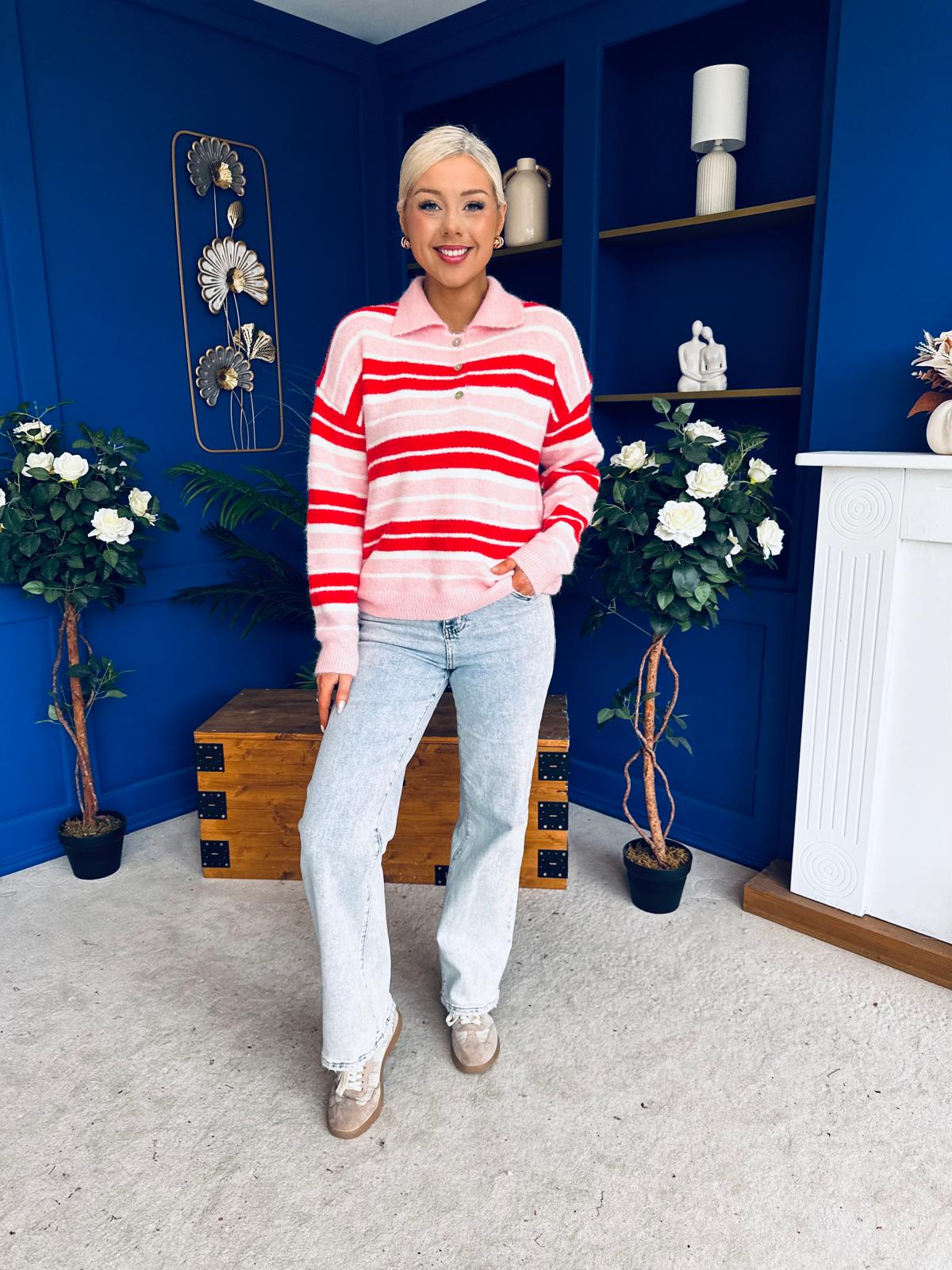 Felicity Striped Knit Jumper Red - Image 3