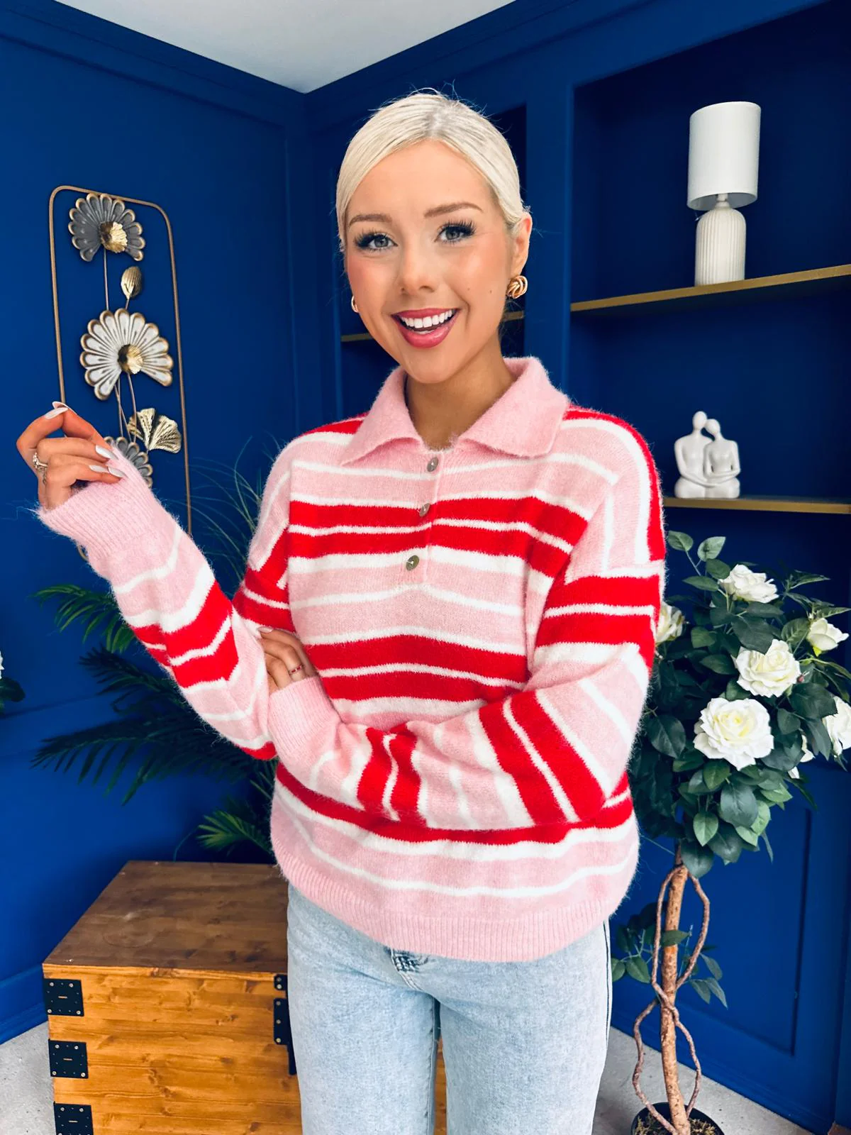 Felicity Striped Knit Jumper Red - Image 4