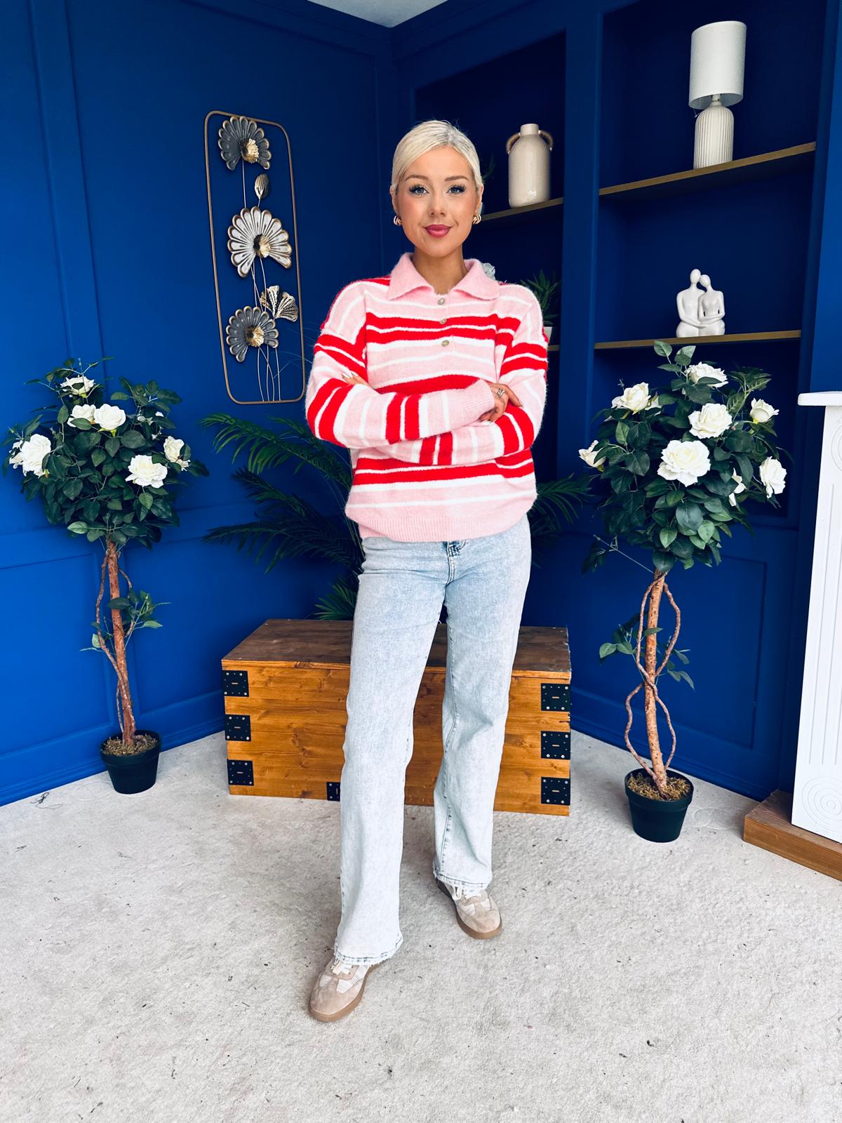 Felicity Striped Knit Jumper Red - Image 5