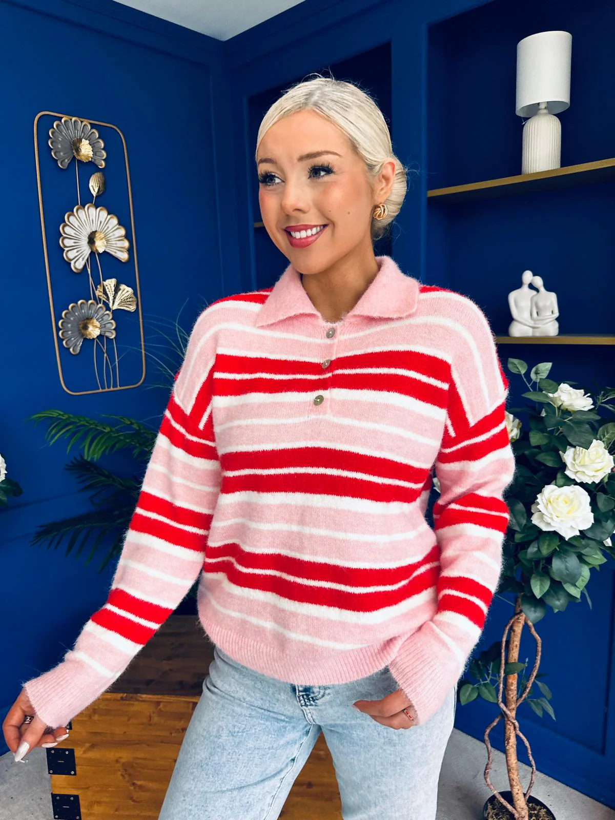 Felicity Striped Knit Jumper Red - Image 6