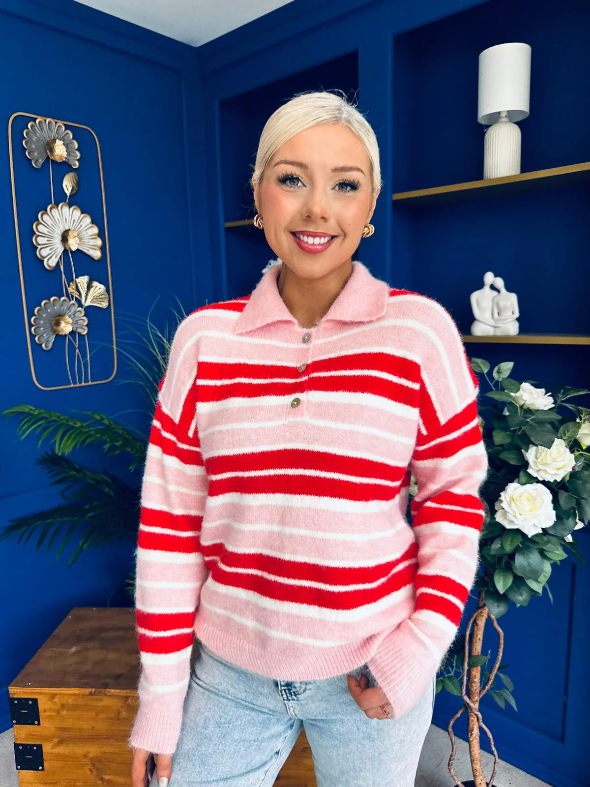 Felicity Striped Knit Jumper Red - Image 8