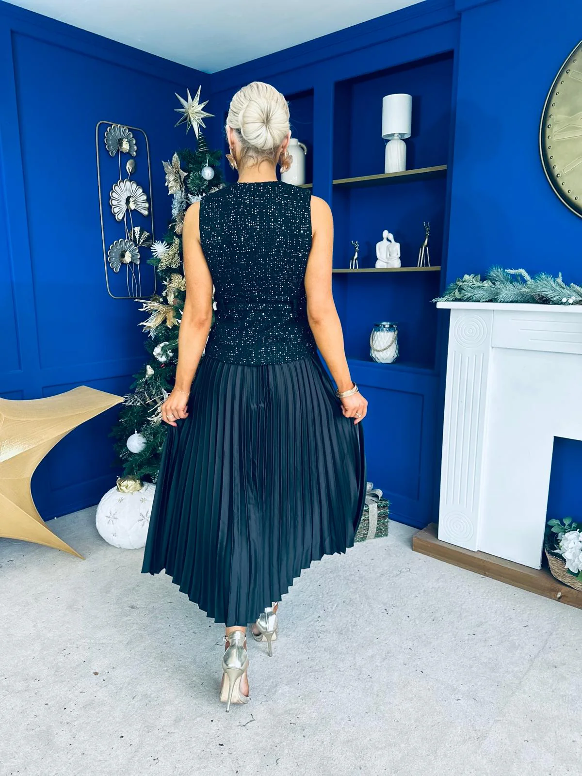 Frankie Pleated Satin Skirt Black - Image 10