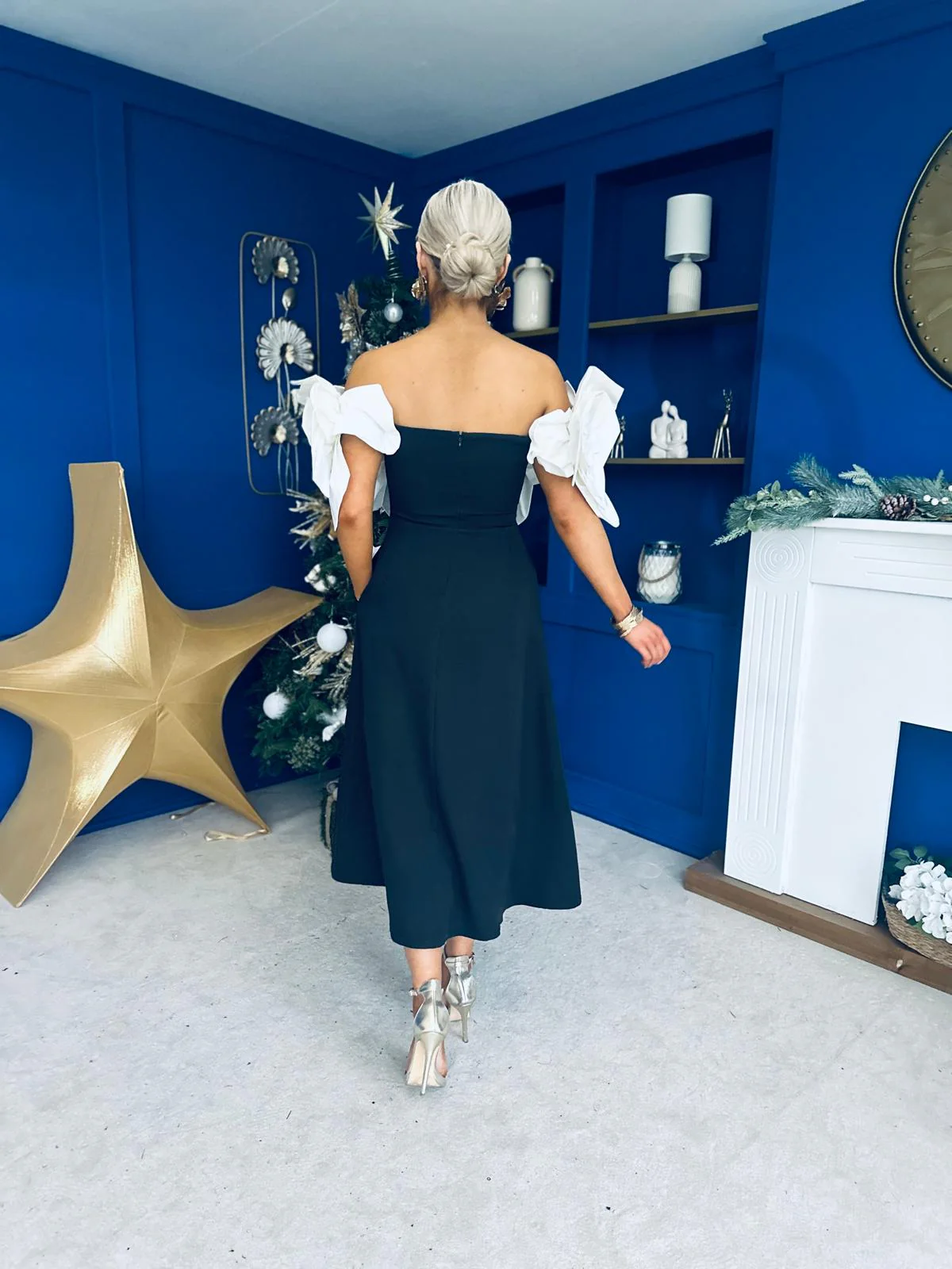 Jackie Floral Detail Occasion Midi Dress Monochrome - Image 12