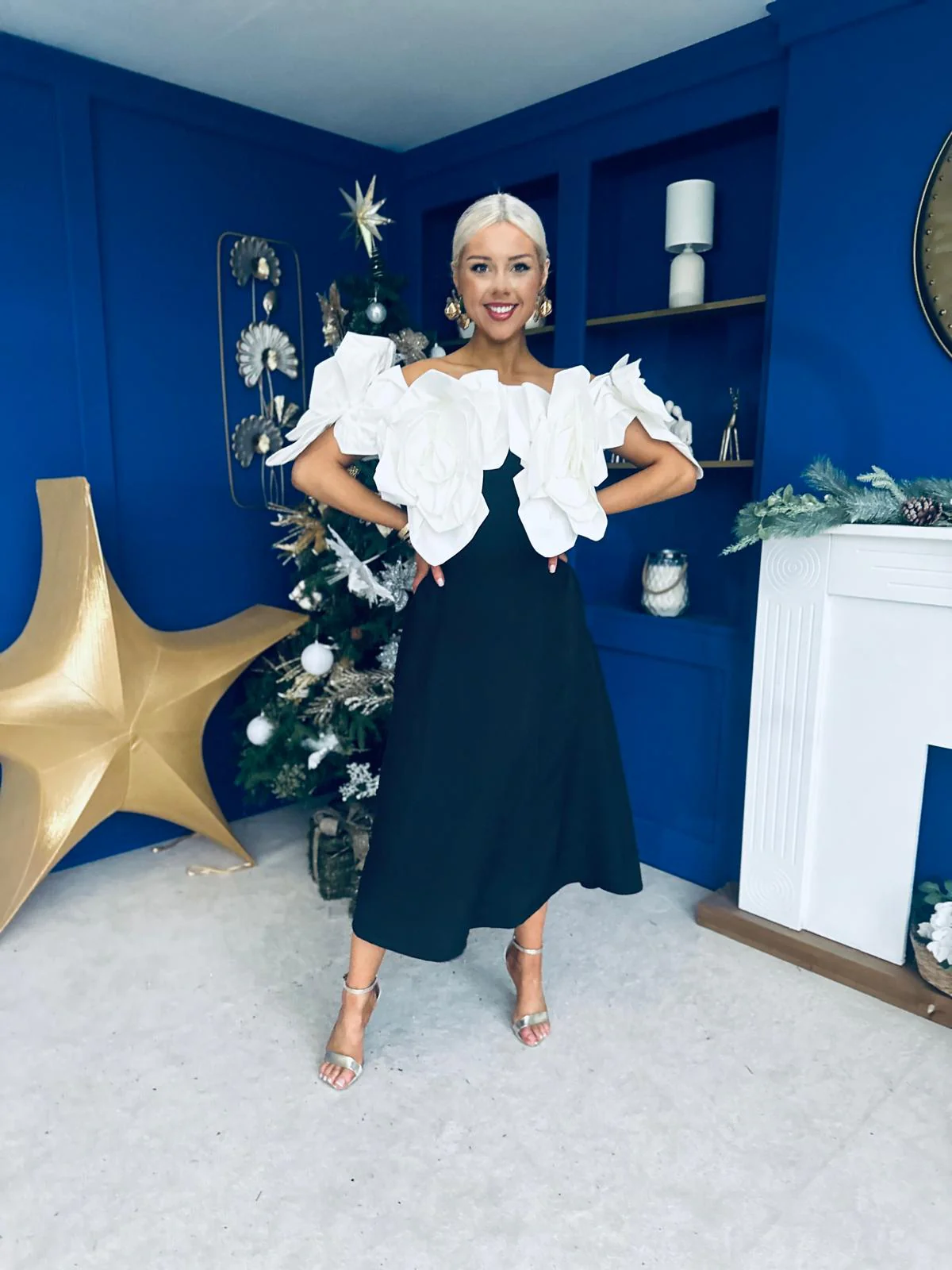 Jackie Floral Detail Occasion Midi Dress Monochrome - Image 6