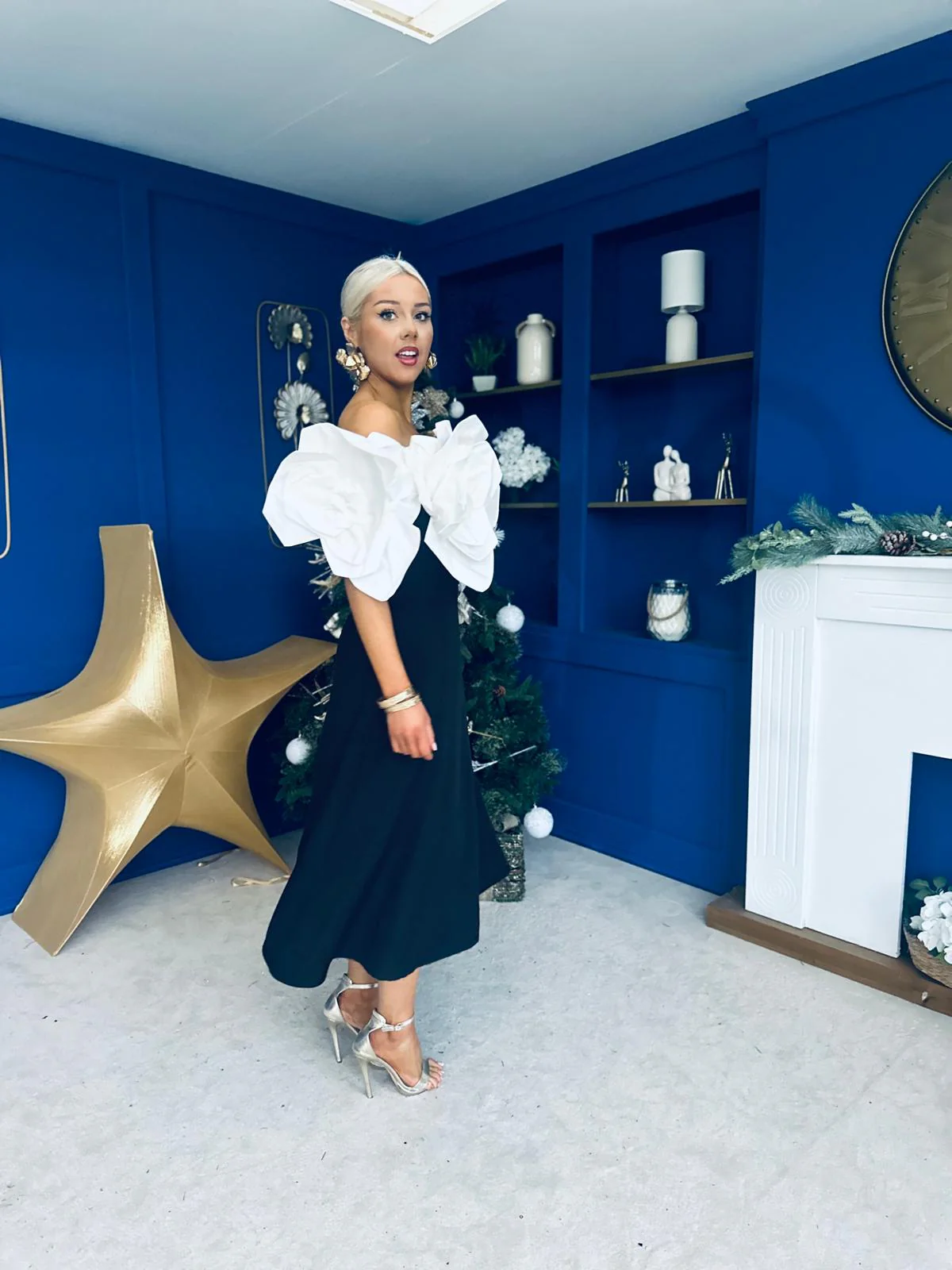 Jackie Floral Detail Occasion Midi Dress Monochrome - Image 7