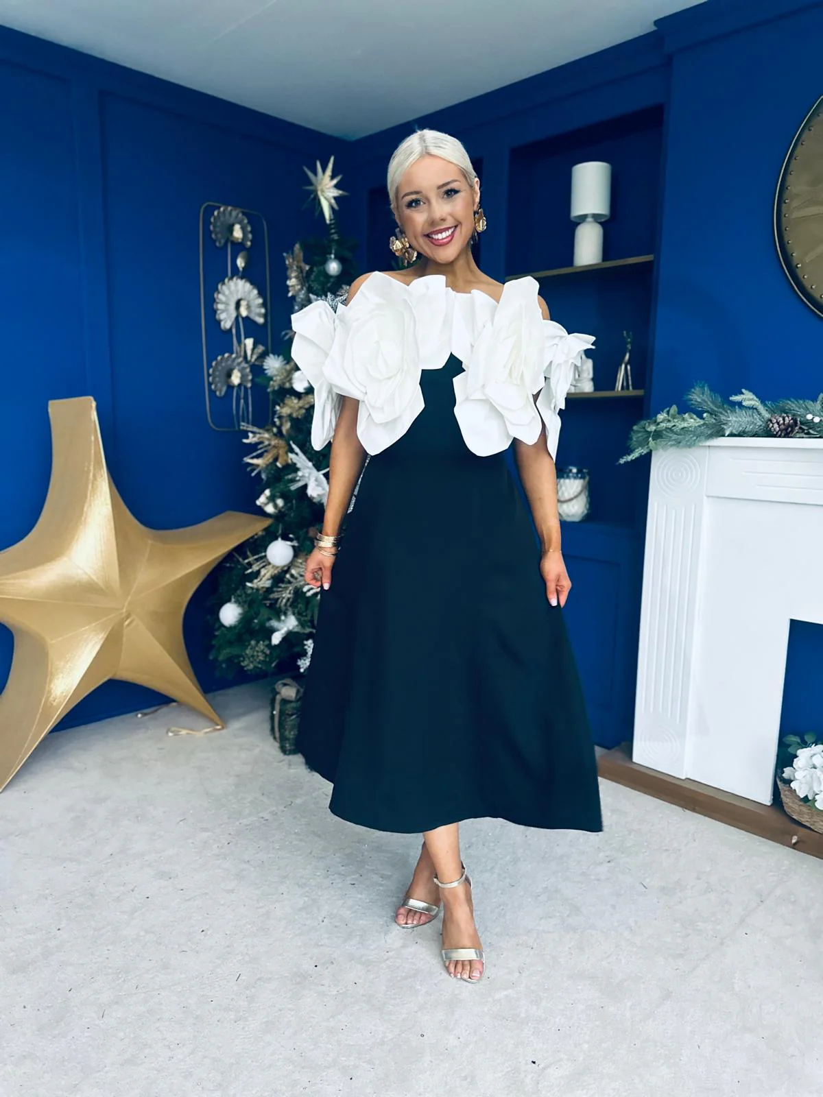 Jackie Floral Detail Occasion Midi Dress Monochrome - Image 8