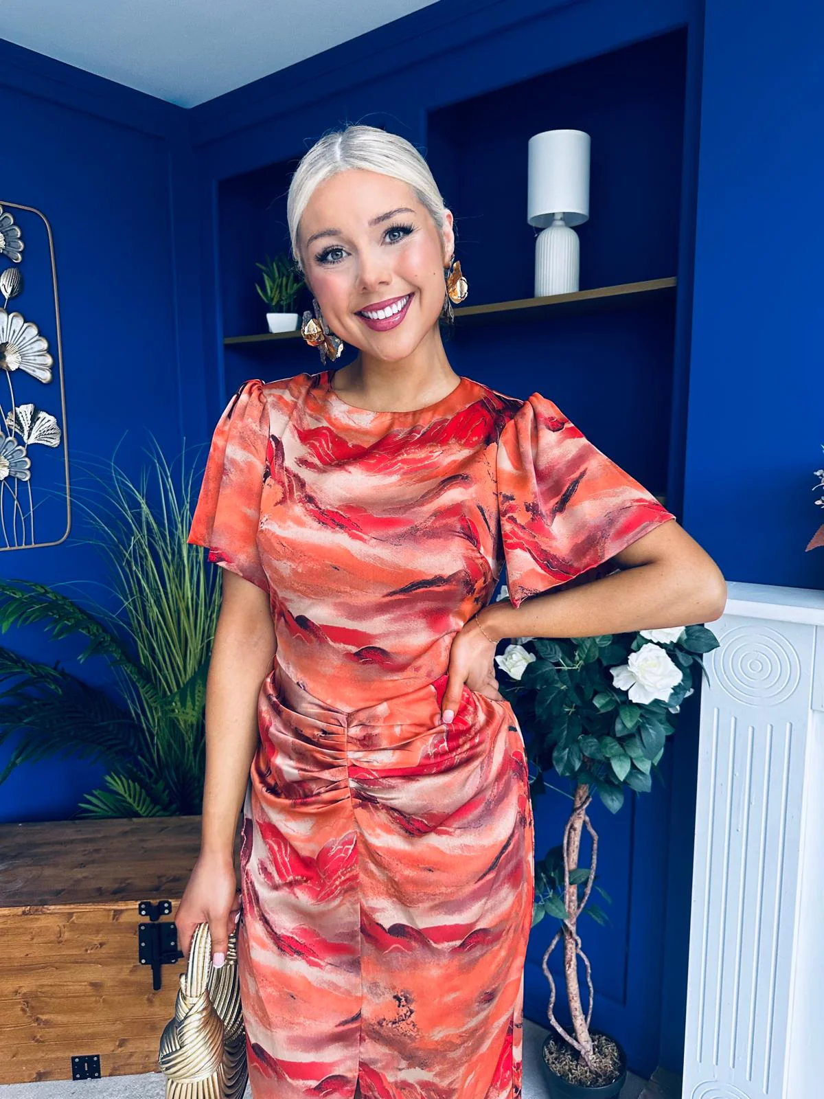 Karen Ruched Satin Print Slit Maxi Dress - Image 6