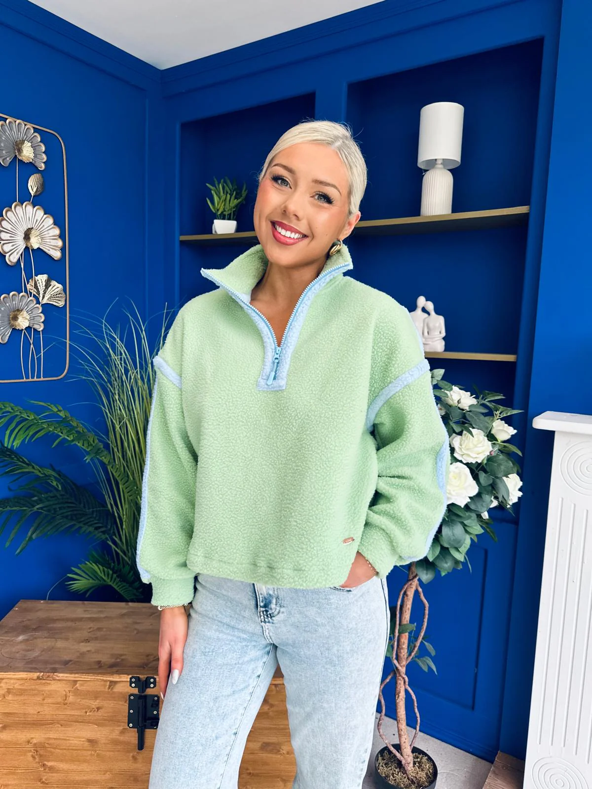 Lulu Contrast Binding 1/4 Zip Fleece Green - Image 10