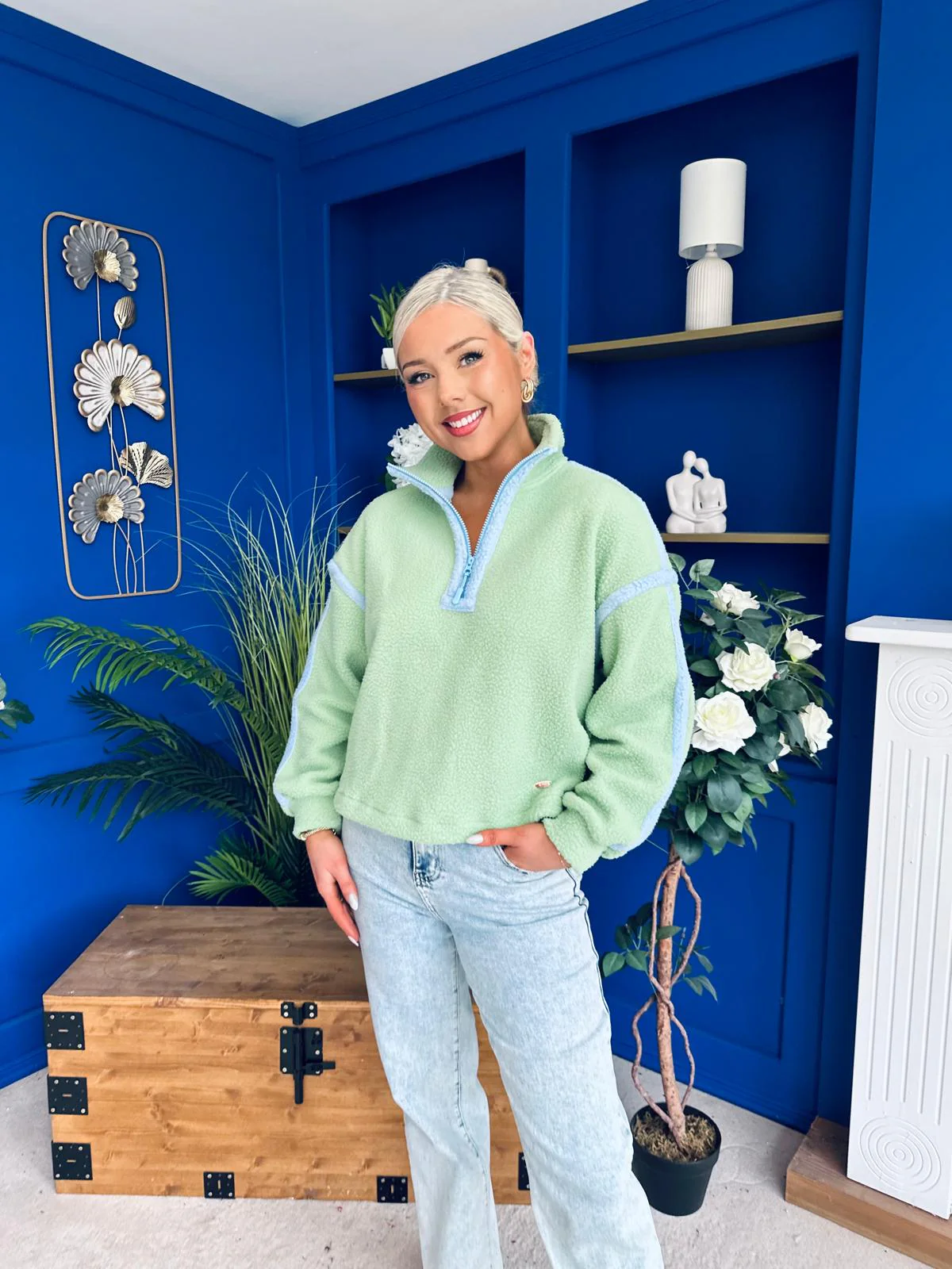 Lulu Contrast Binding 1/4 Zip Fleece Green - Image 11