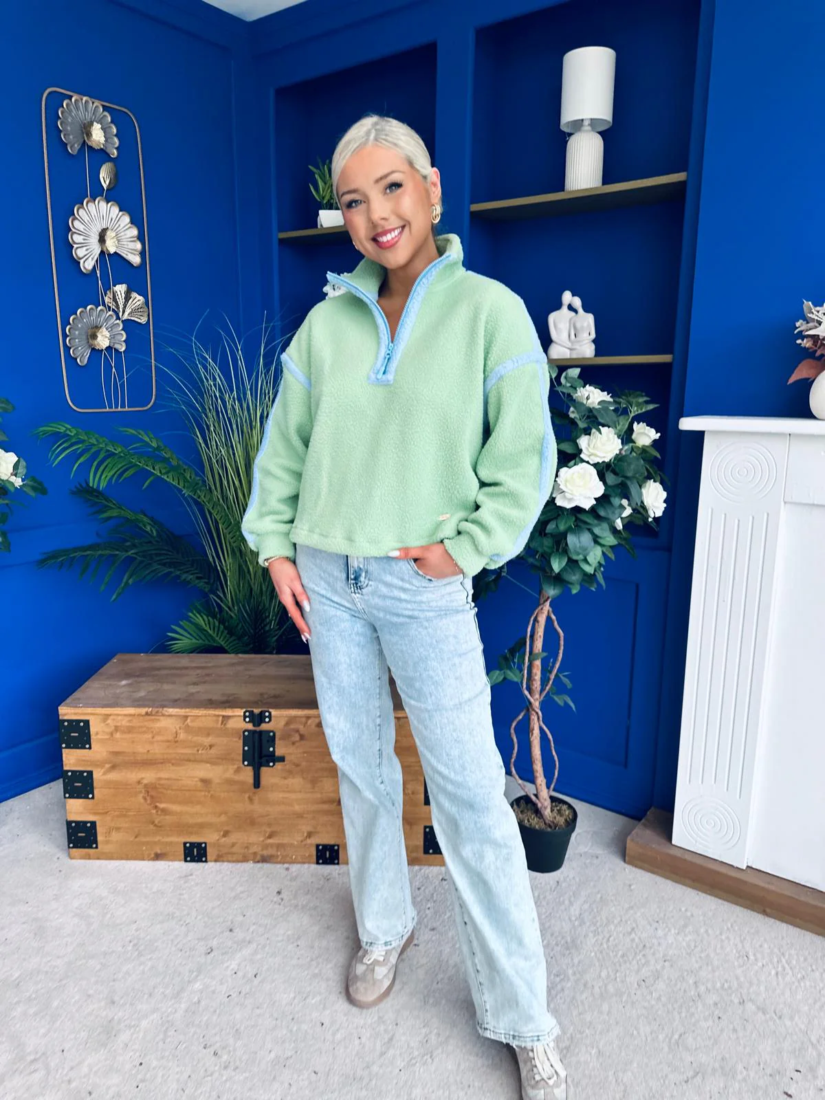 Lulu Contrast Binding 1/4 Zip Fleece Green - Image 12