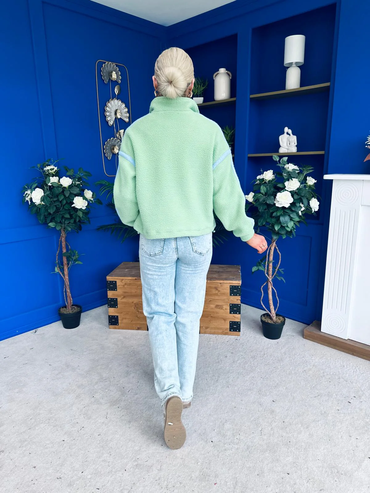 Lulu Contrast Binding 1/4 Zip Fleece Green - Image 13