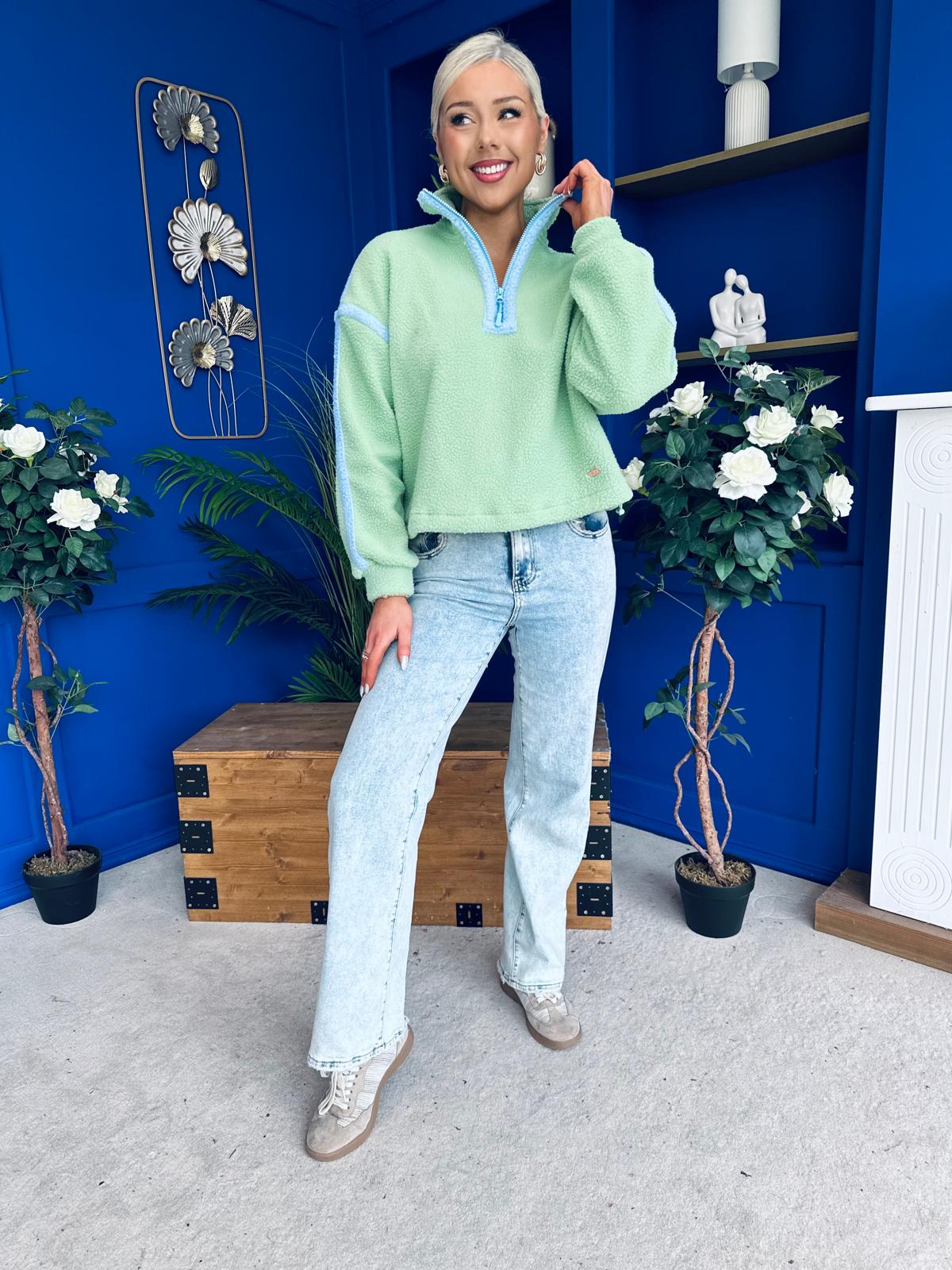 Lulu Contrast Binding 1/4 Zip Fleece Green - Image 4