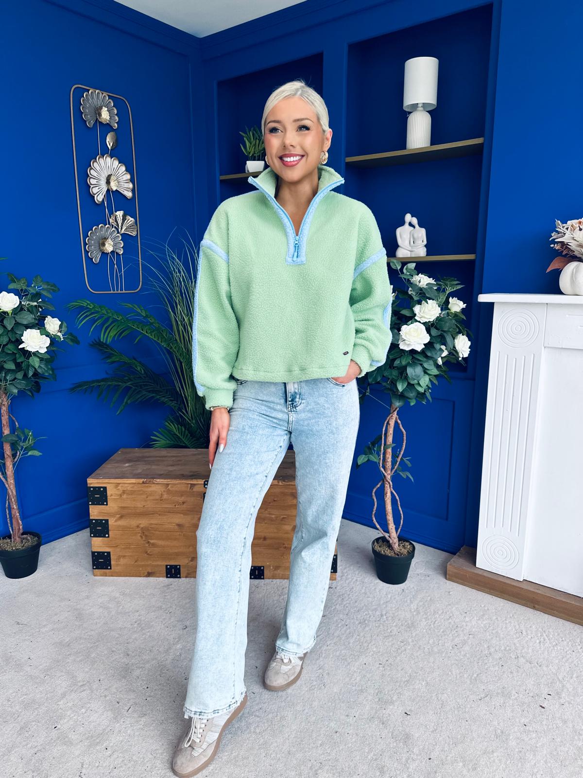 Lulu Contrast Binding 1/4 Zip Fleece Green - Image 7