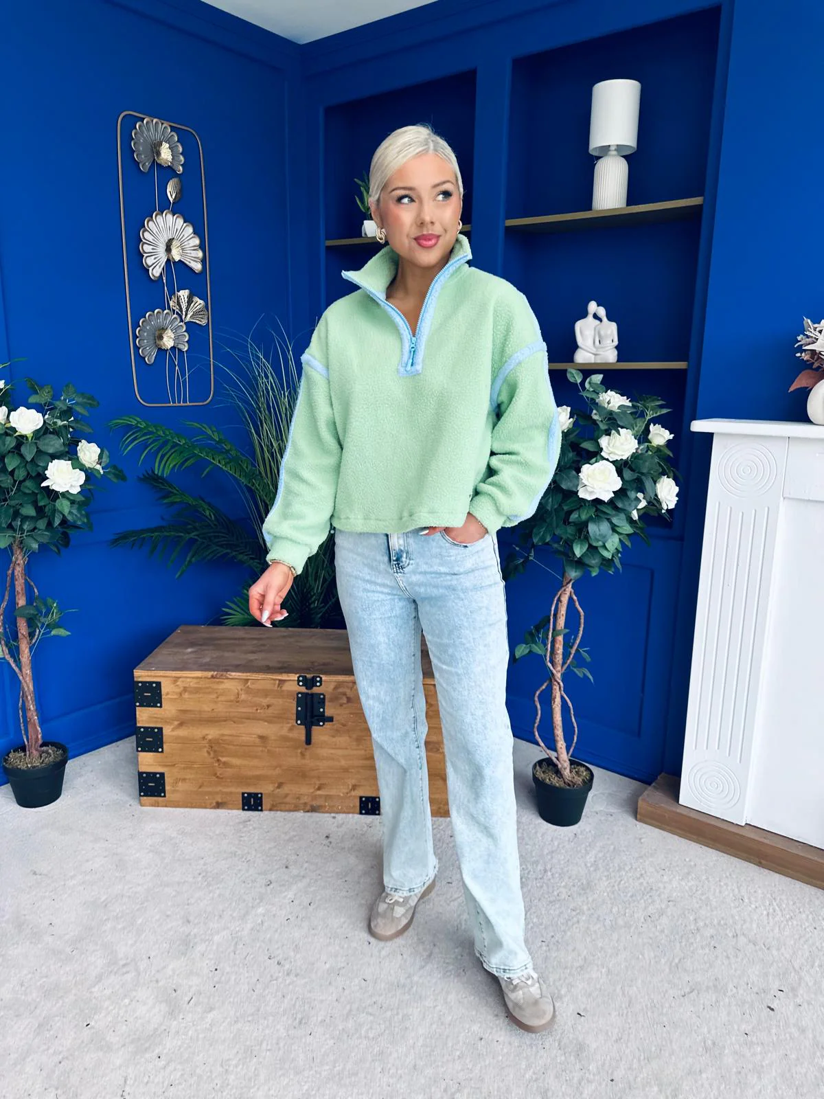 Lulu Contrast Binding 1/4 Zip Fleece Green - Image 8