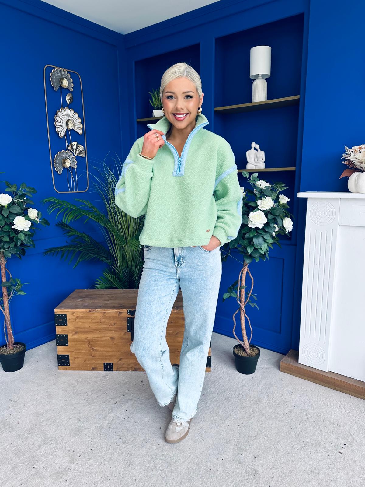 Lulu Contrast Binding 1/4 Zip Fleece Green - Image 9