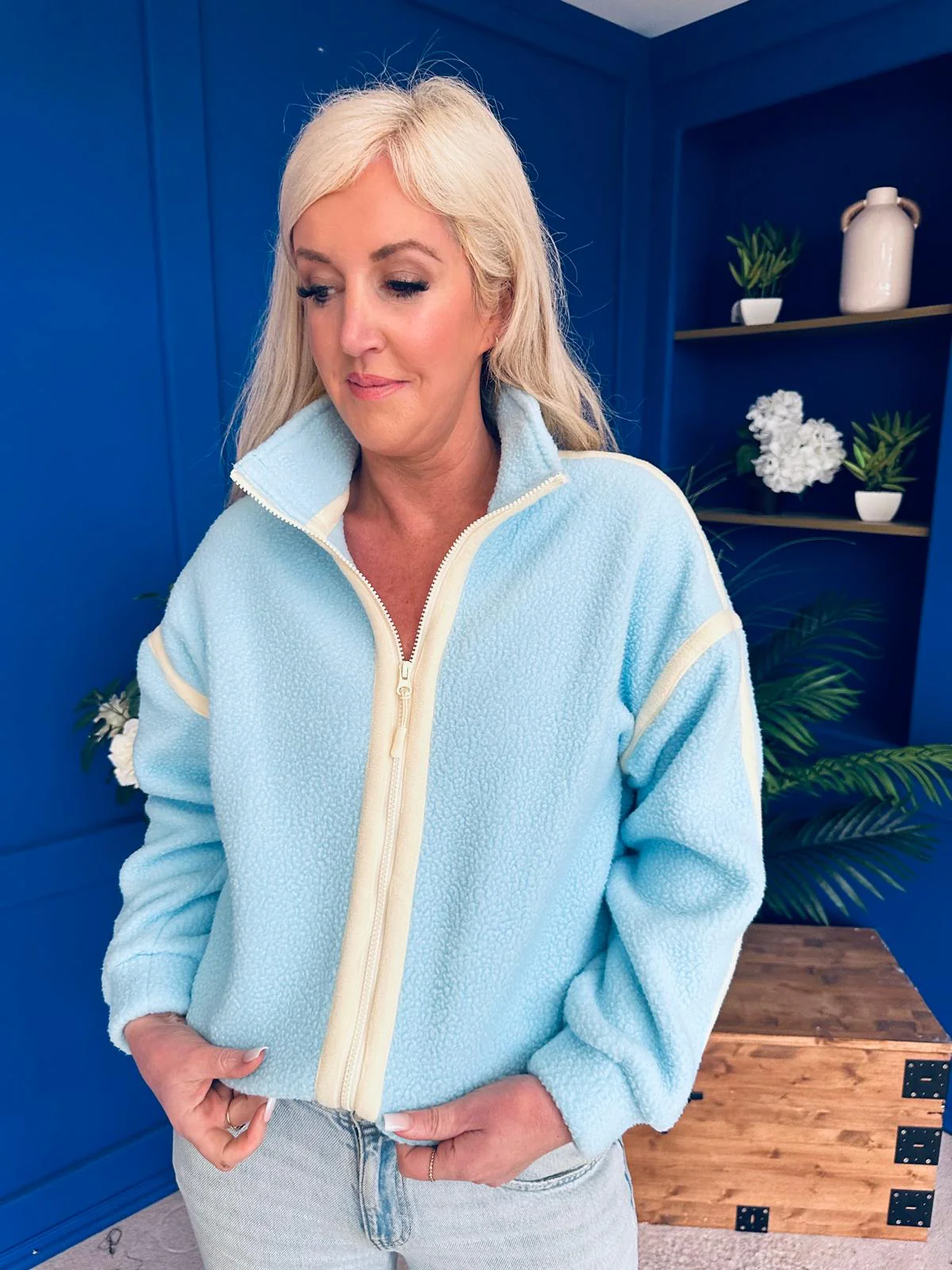 Lulu Contrast Binding Full Zip Fleece Blue - Image 3