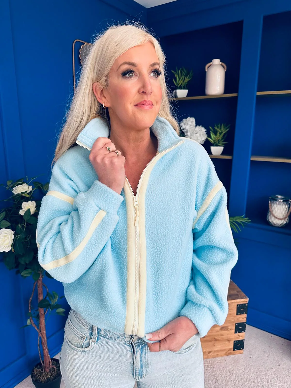 Lulu Contrast Binding Full Zip Fleece Blue - Image 4