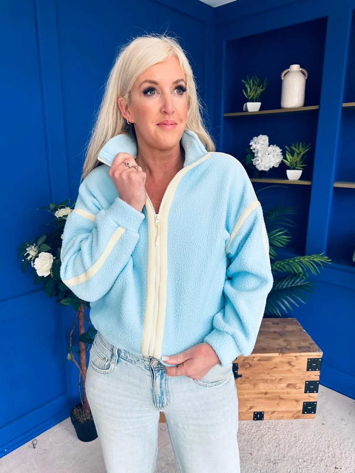 Lulu Contrast Binding Full Zip Fleece Blue - Image 5