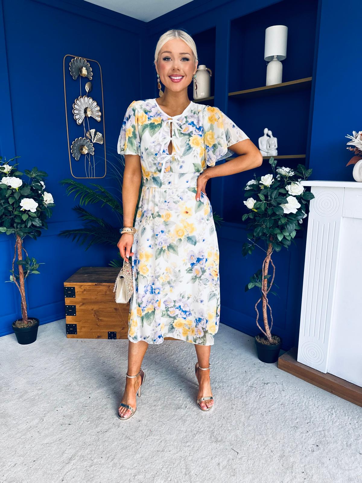 Maeve Detailed Midi Dress Floral Yellow - Image 3