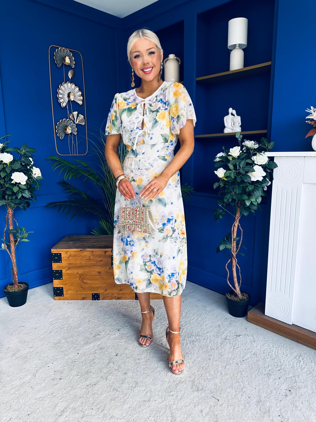 Maeve Detailed Midi Dress Floral Yellow - Image 4