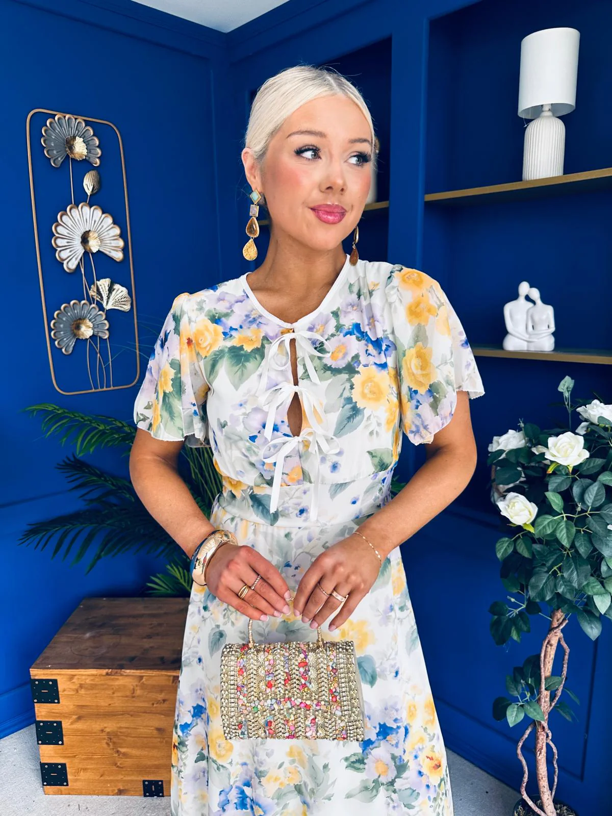 Maeve Detailed Midi Dress Floral Yellow - Image 6