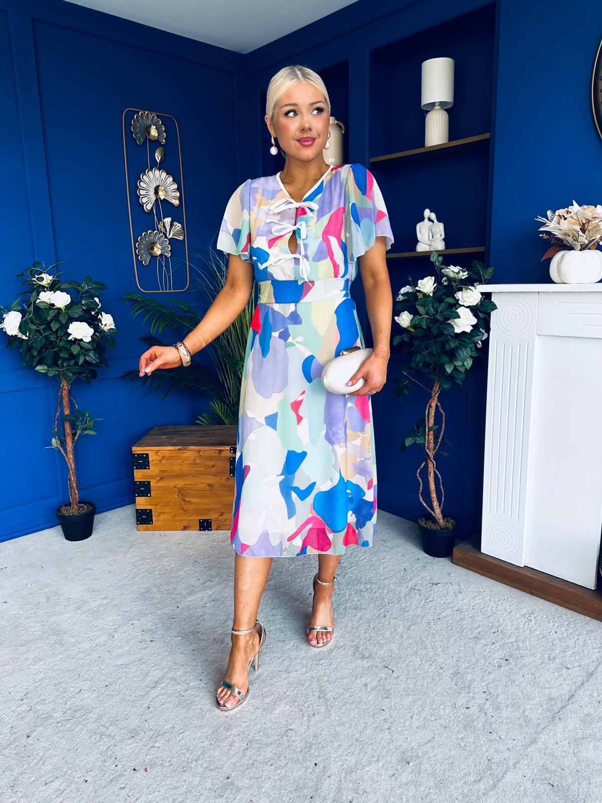 Maeve Detailed Midi Dress Geo Blue - Image 3