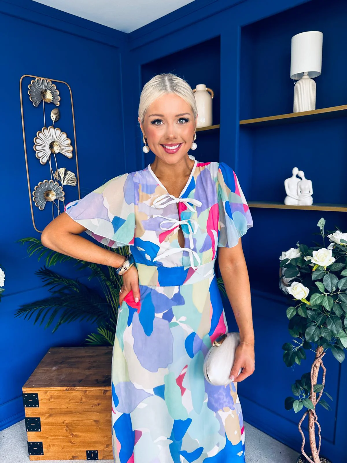 Maeve Detailed Midi Dress Geo Blue - Image 4