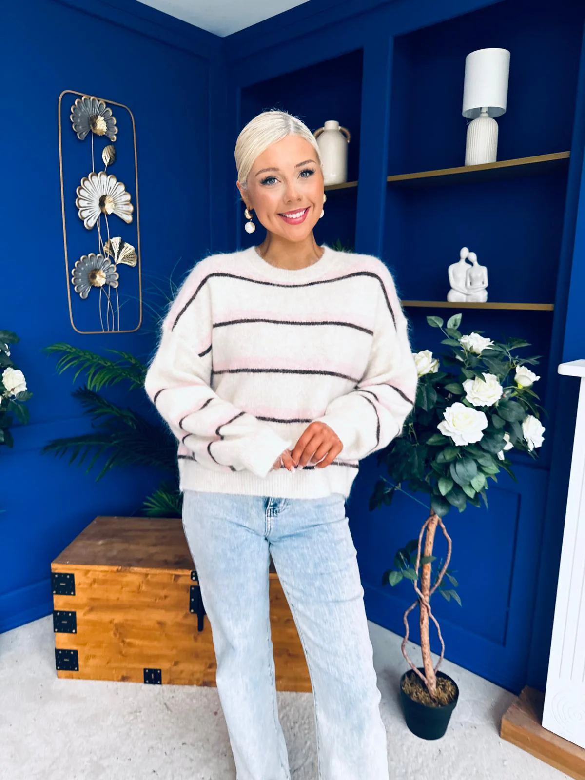 Maeve Striped Knit Jumper Cream - Image 4