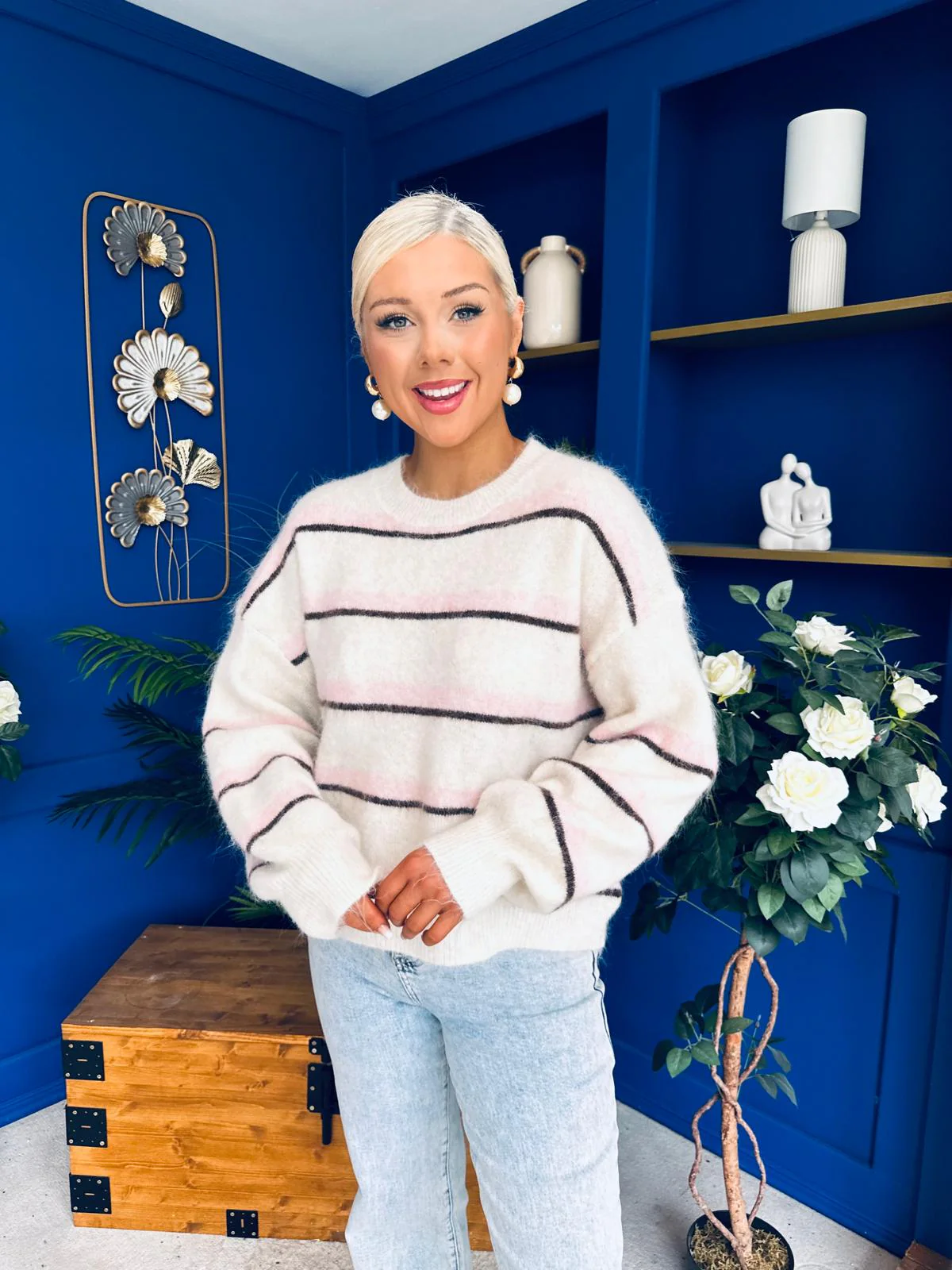 Maeve Striped Knit Jumper Cream - Image 7