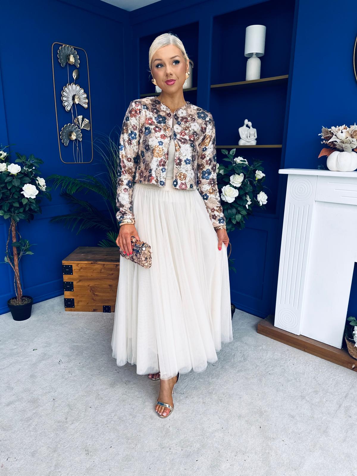 Maria Detailed Tulle Skirt Cream - Image 3